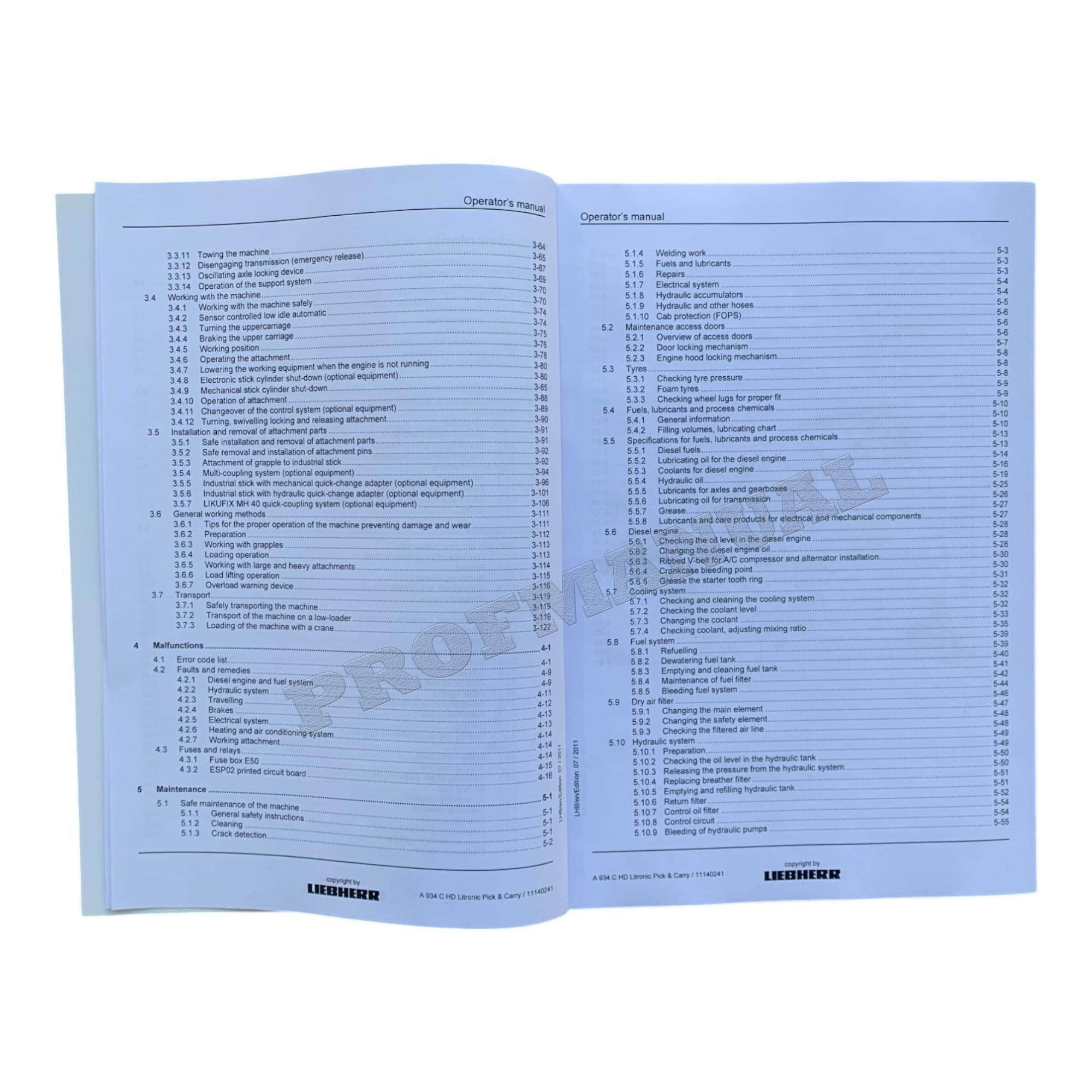 Liebherr A934 C HD Litronic Pick  Carry Log loader Operators manual