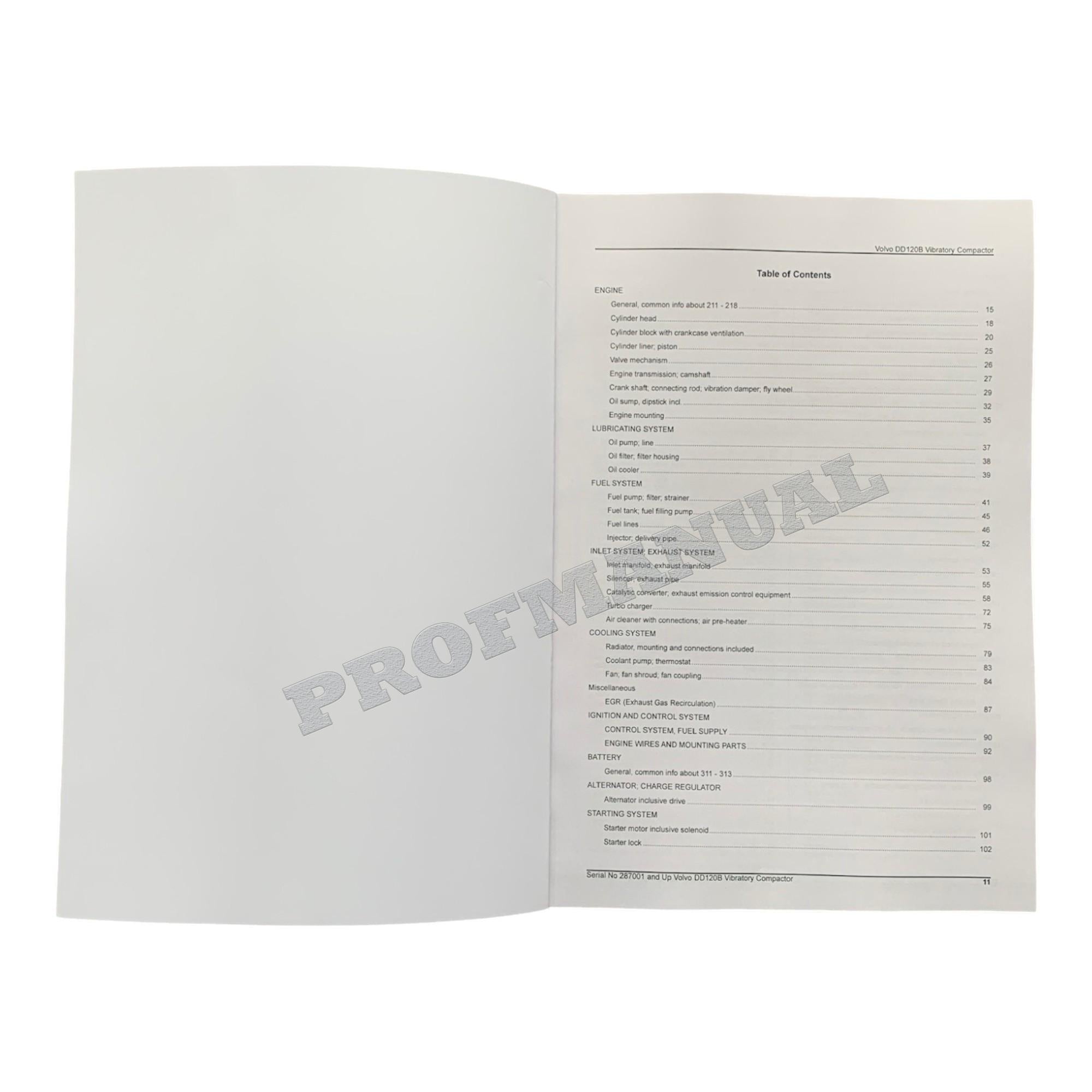 VOLVO DD120B VIBRATORY COMPACTOR Parts Catalog Hard Copy Manual S.N. 287001-