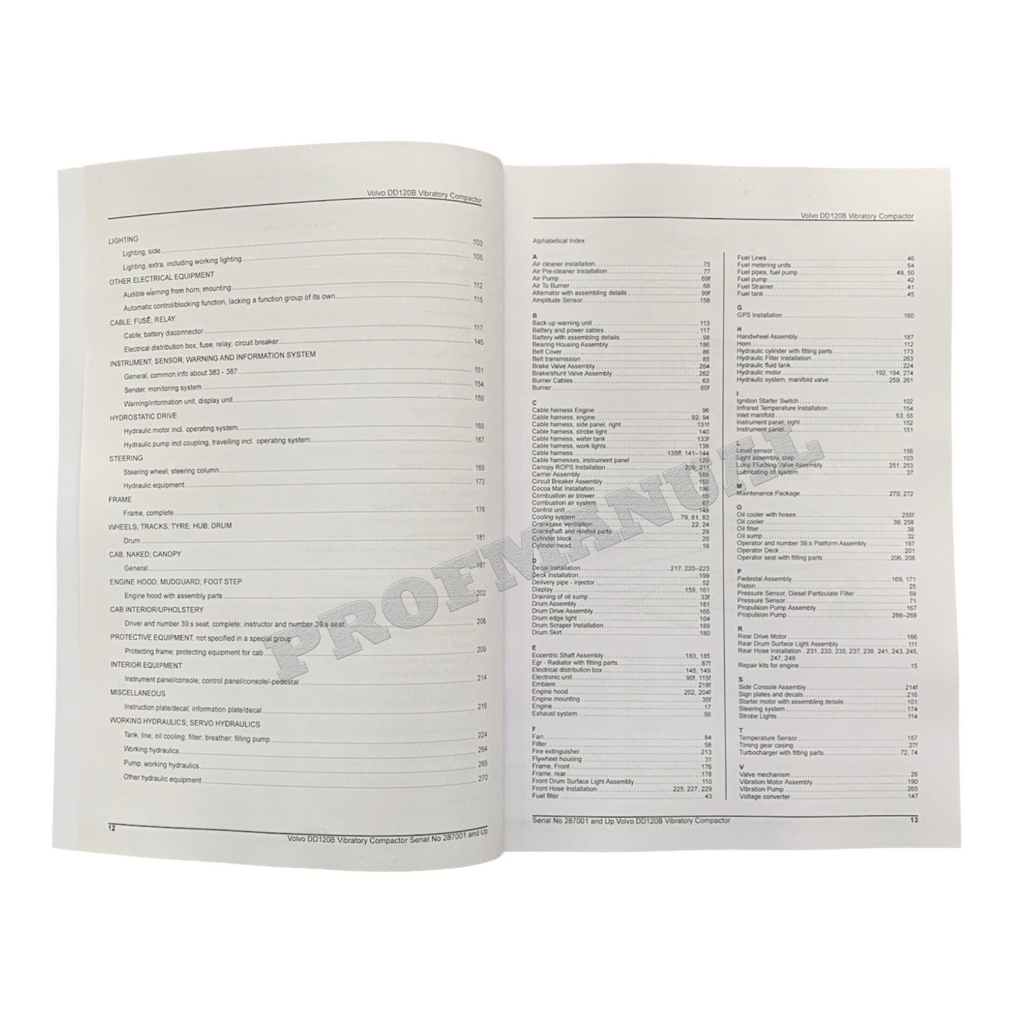 VOLVO DD120B VIBRATORY COMPACTOR Parts Catalog Hard Copy Manual S.N. 287001-