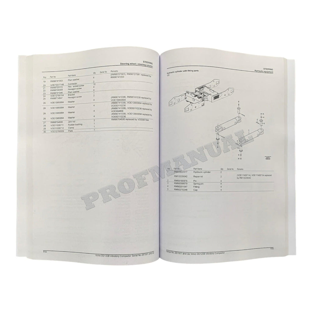 VOLVO DD120B VIBRATORY COMPACTOR Parts Catalog Hard Copy Manual S.N. 287001-