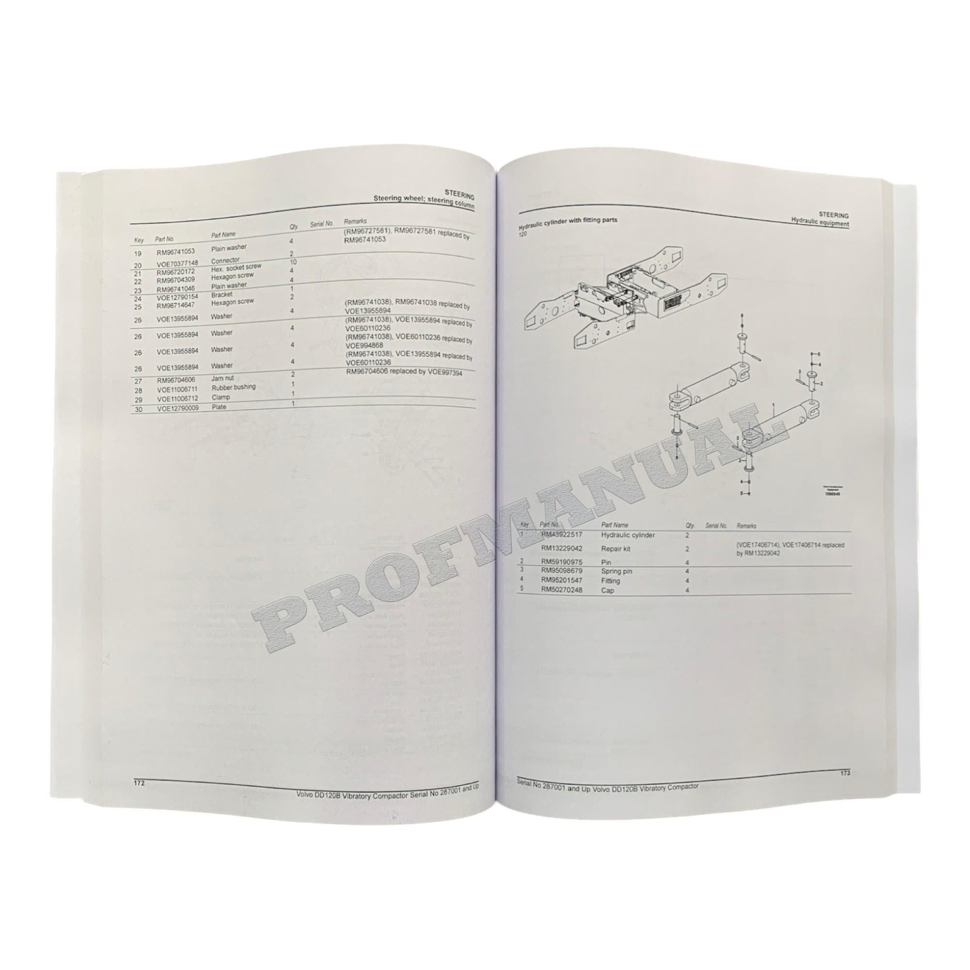 VOLVO DD120B VIBRATORY COMPACTOR Parts Catalog Hard Copy Manual S.N. 287001-