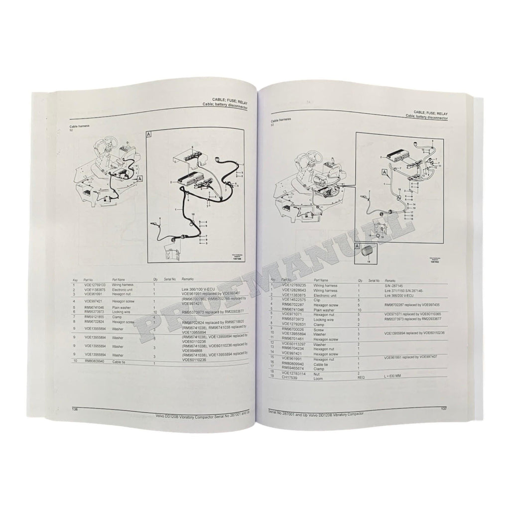 VOLVO DD120B VIBRATORY COMPACTOR Parts Catalog Hard Copy Manual S.N. 287001-
