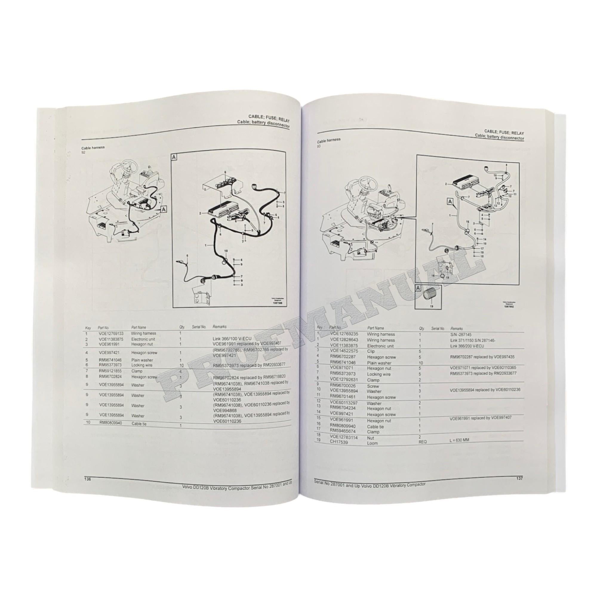 VOLVO DD120B VIBRATORY COMPACTOR Parts Catalog Hard Copy Manual S.N. 287001-
