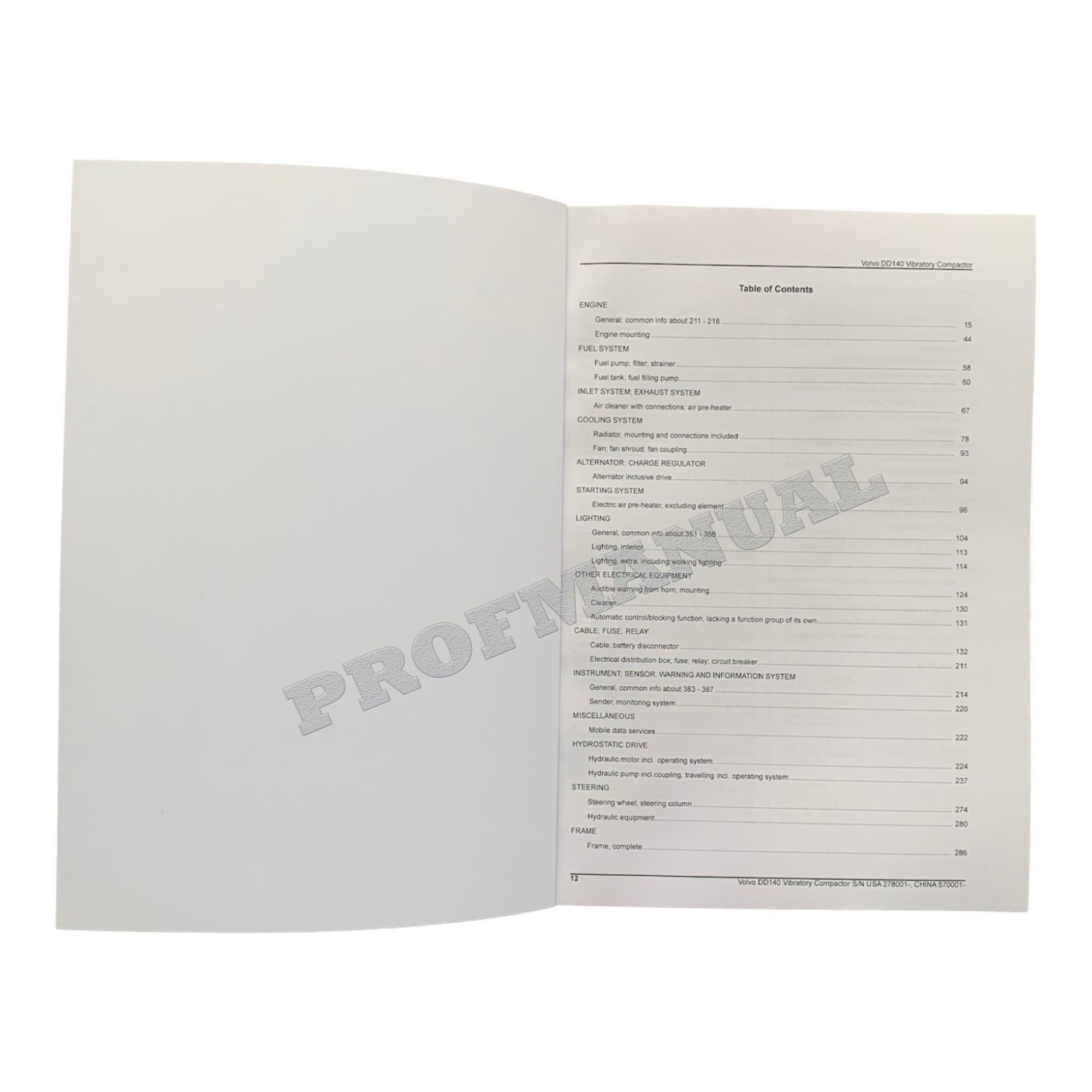 VOLVO DD140 Asphalt compactor Parts Catalog Manual S.N. 278001-999999