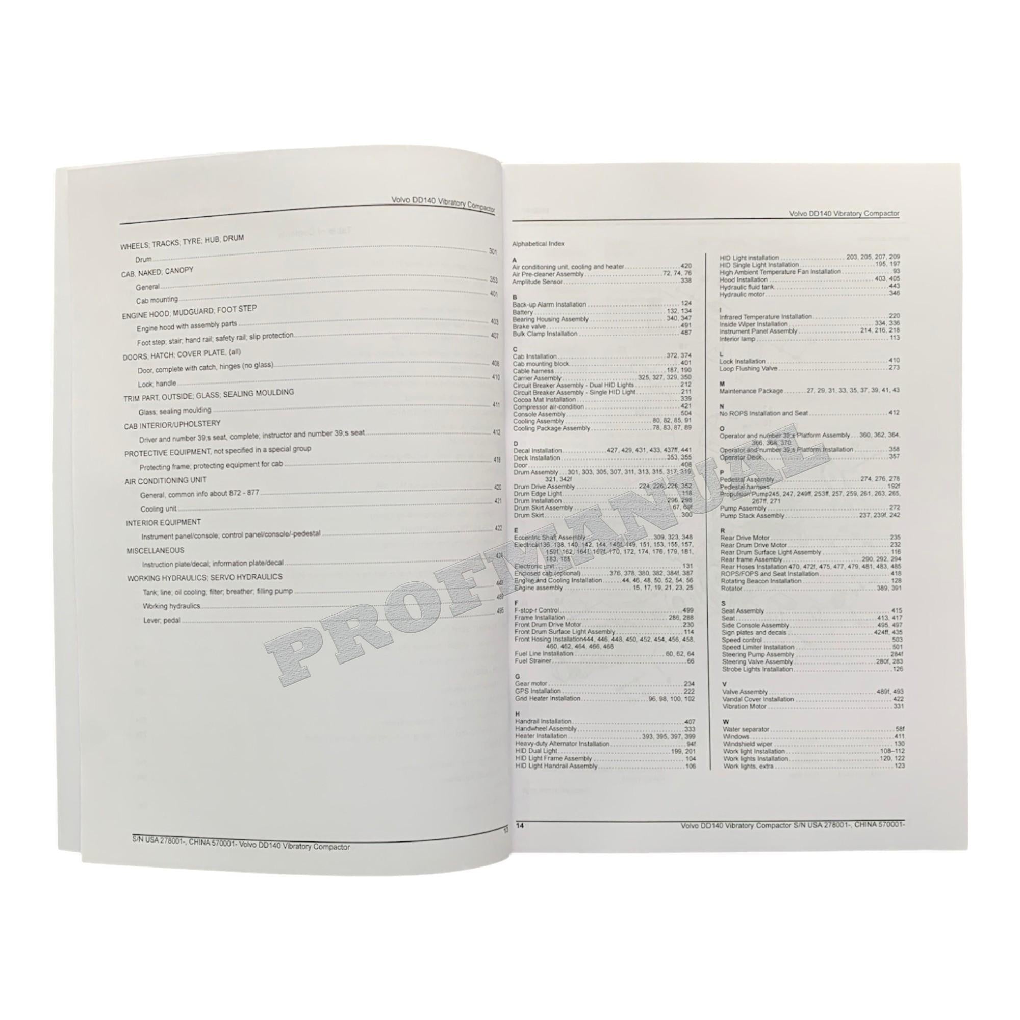 VOLVO DD140 Asphalt compactor Parts Catalog Manual S.N. 278001-999999
