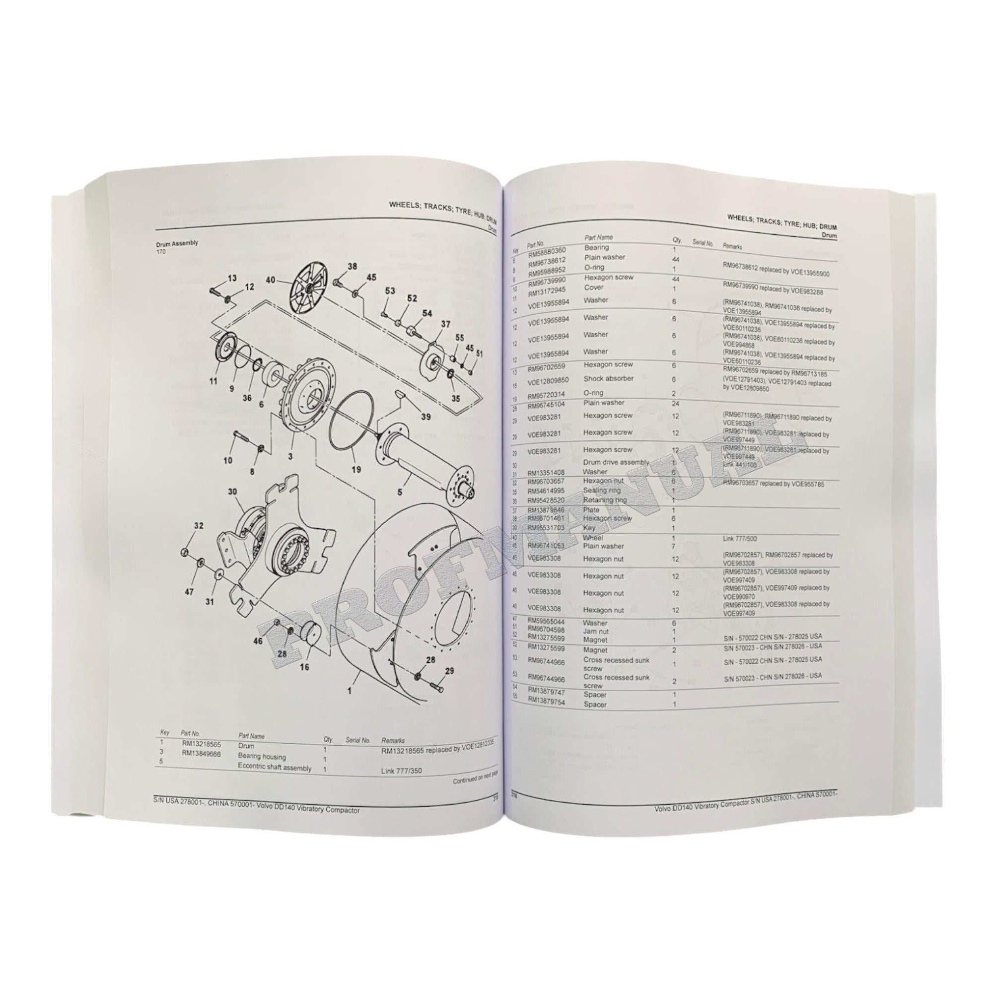 VOLVO DD140 Asphalt compactor Parts Catalog Manual S.N. 278001-999999