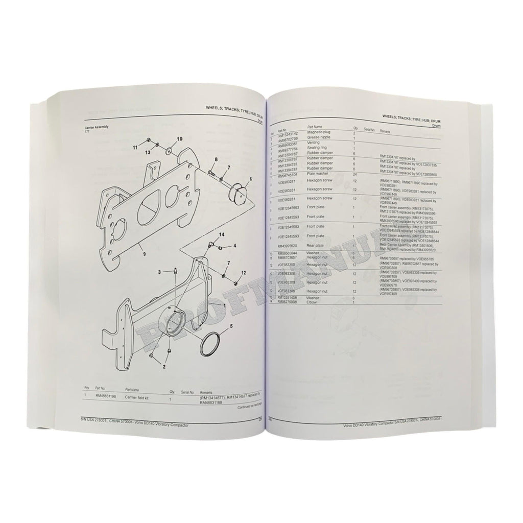 VOLVO DD140 Asphalt compactor Parts Catalog Manual S.N. 278001-999999