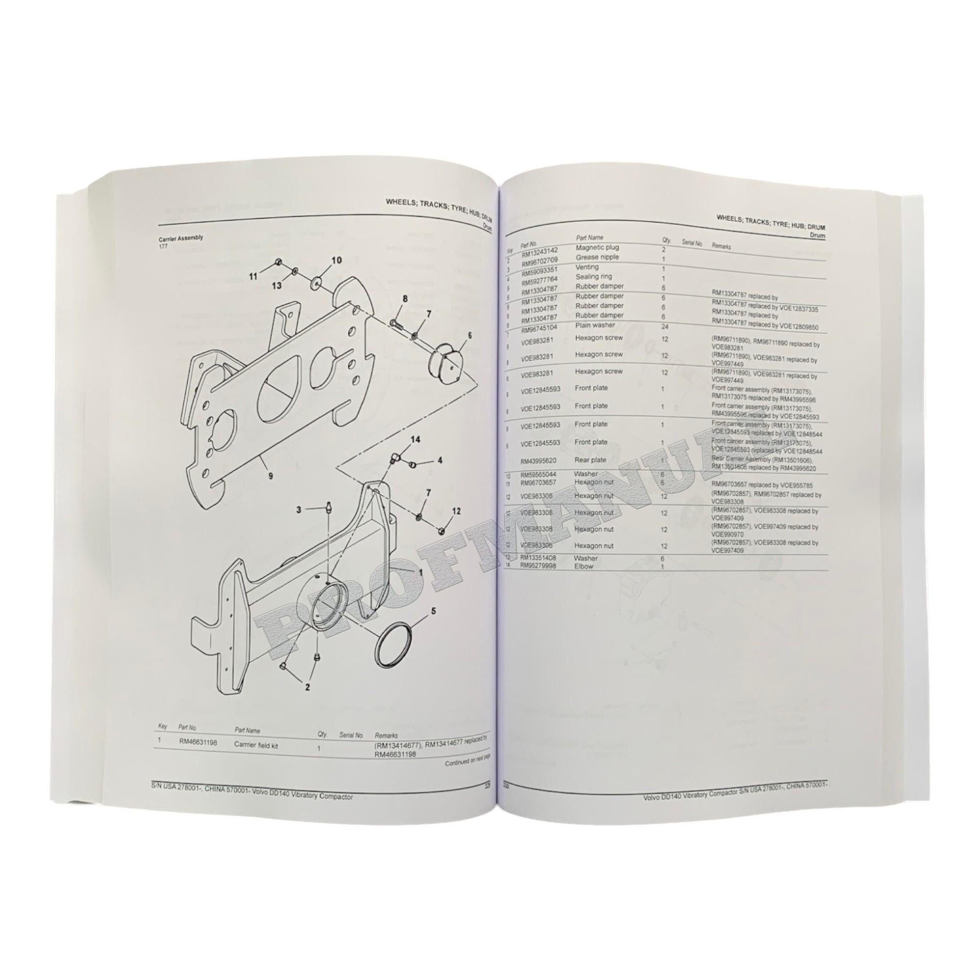 VOLVO DD140 Asphalt compactor Parts Catalog Manual S.N. 278001-999999