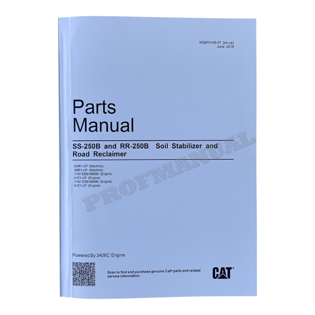 Caterpillar SS 250B Soil Stabilizer RR 250B Road Reclaimer Parts Catalog Manual