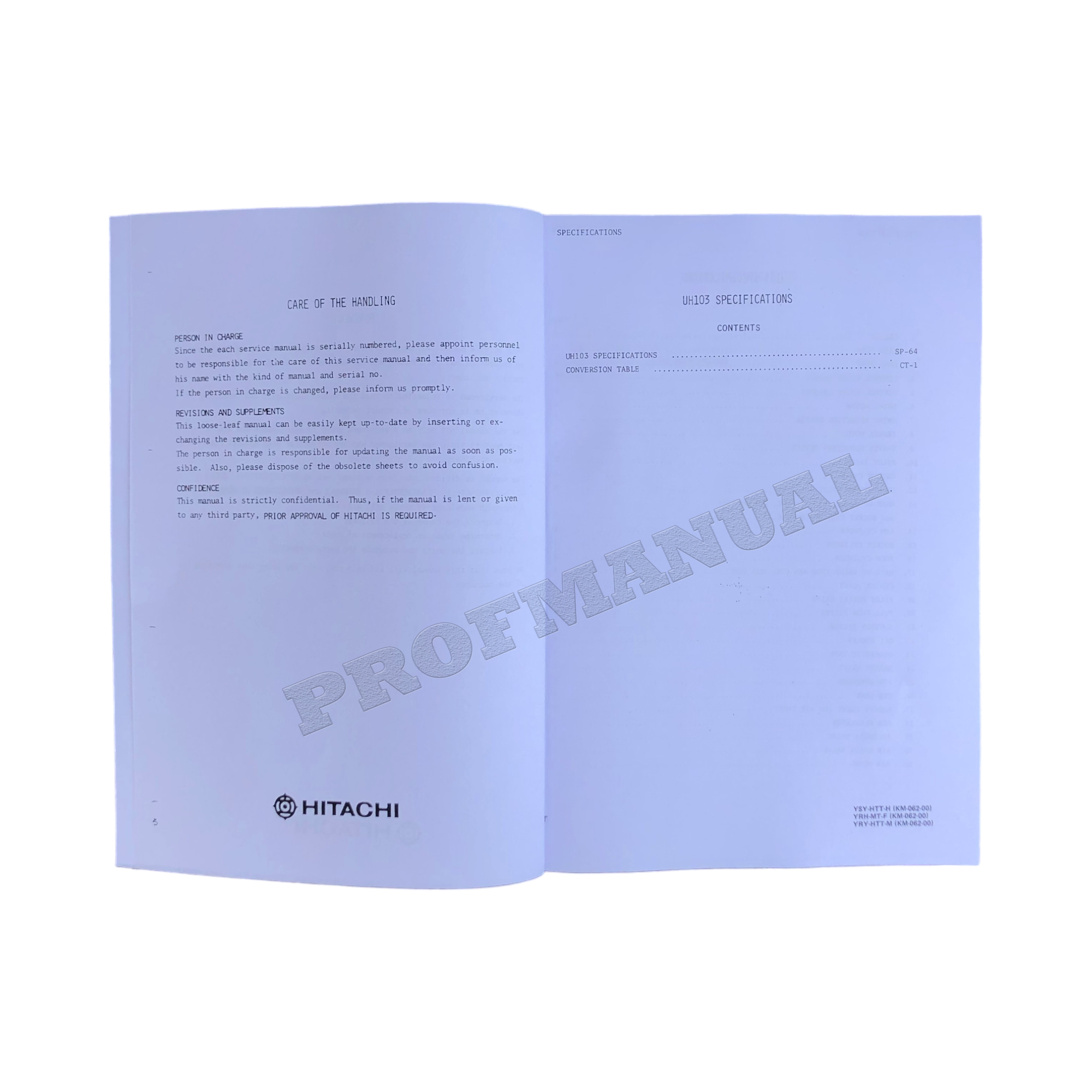 HITACHI UH103 EXCAVATOR SERVICE MANUAL