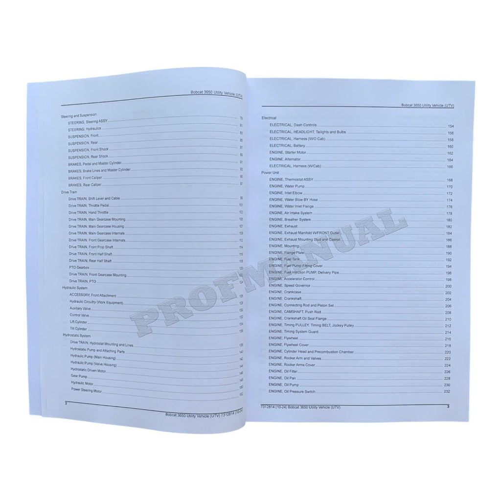 Bobcat 3650 Utility Vehicle Parts Catalog Manual B3C317001-