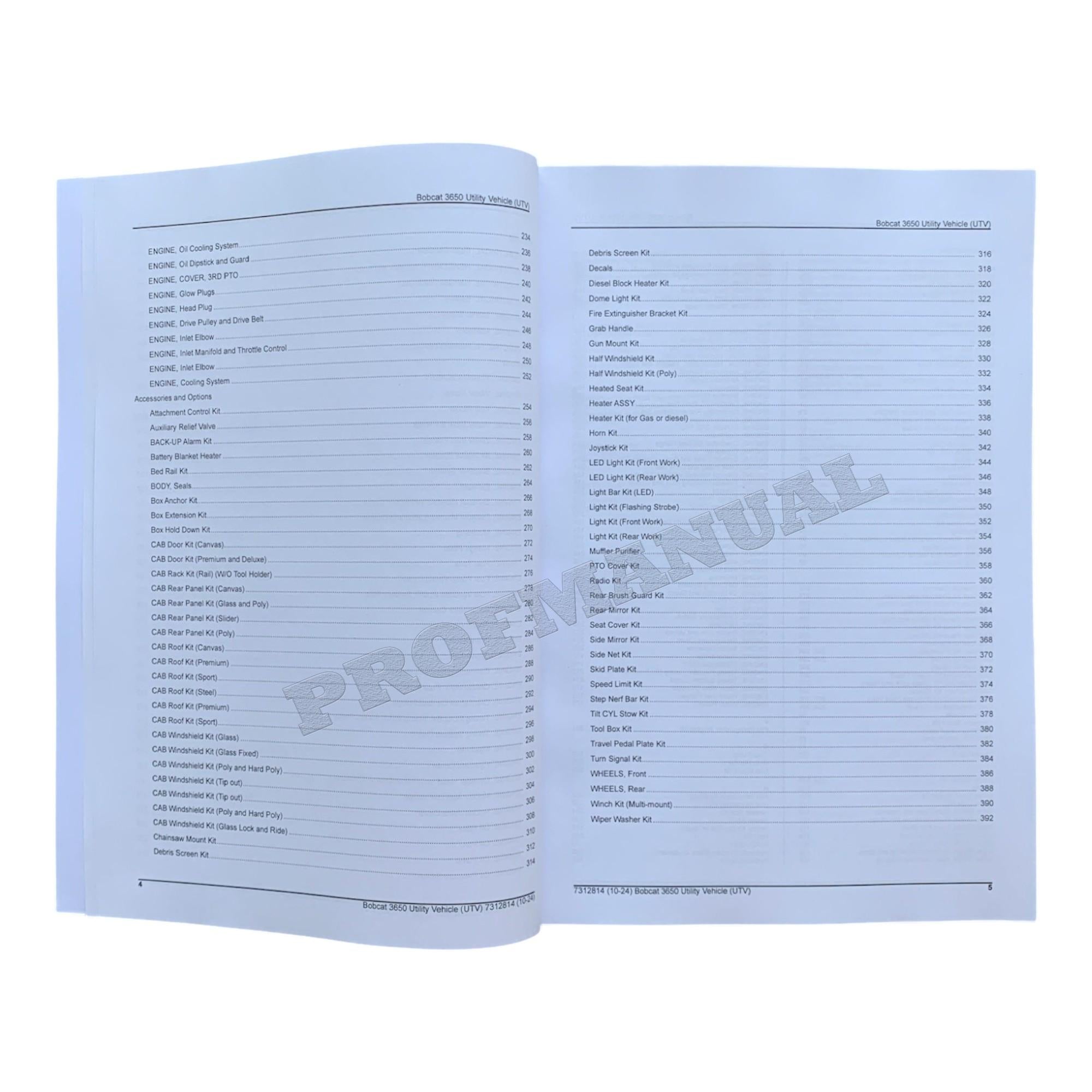 Bobcat 3650 Utility Vehicle Parts Catalog Manual B3C317001-