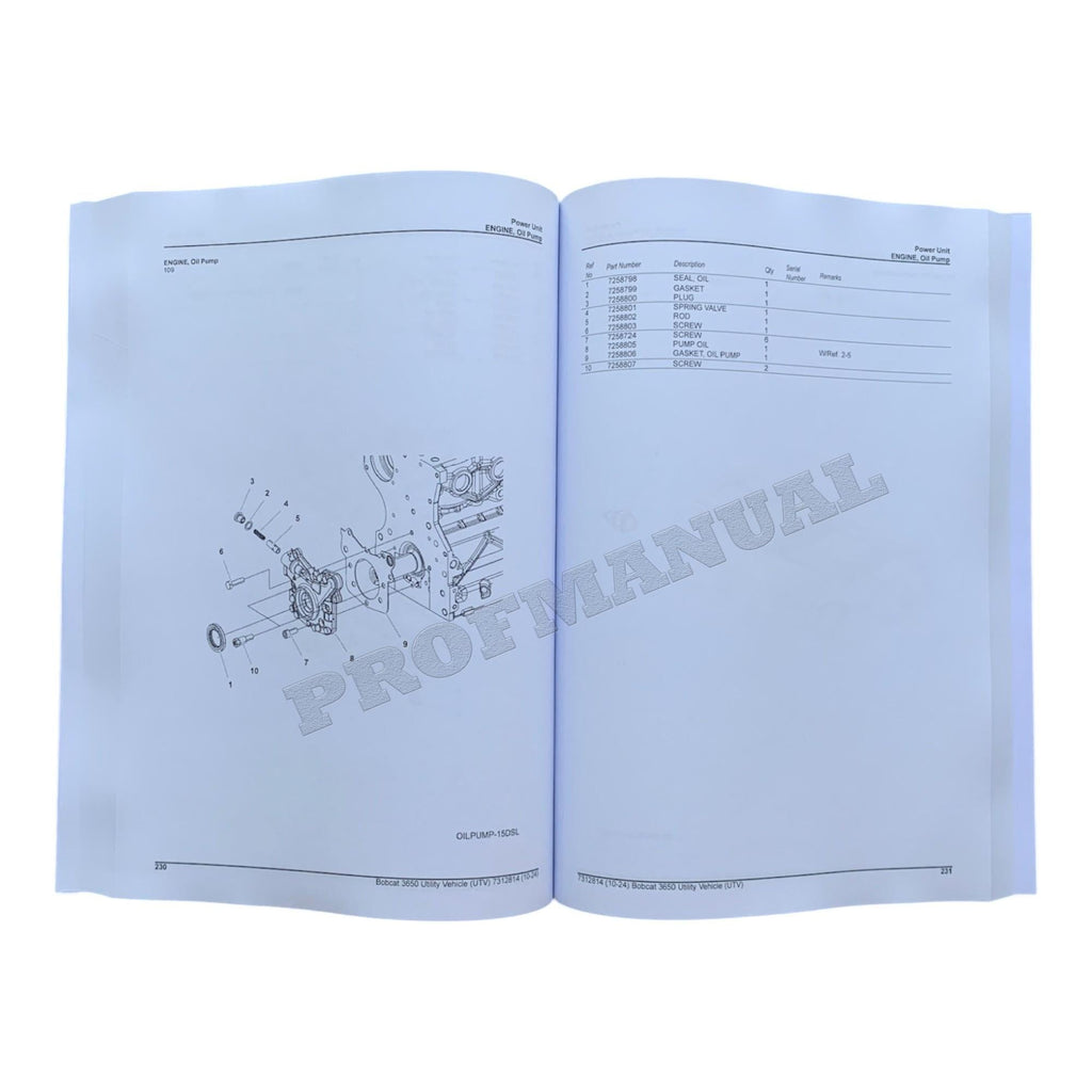 Bobcat 3650 Utility Vehicle Parts Catalog Manual B3C317001-