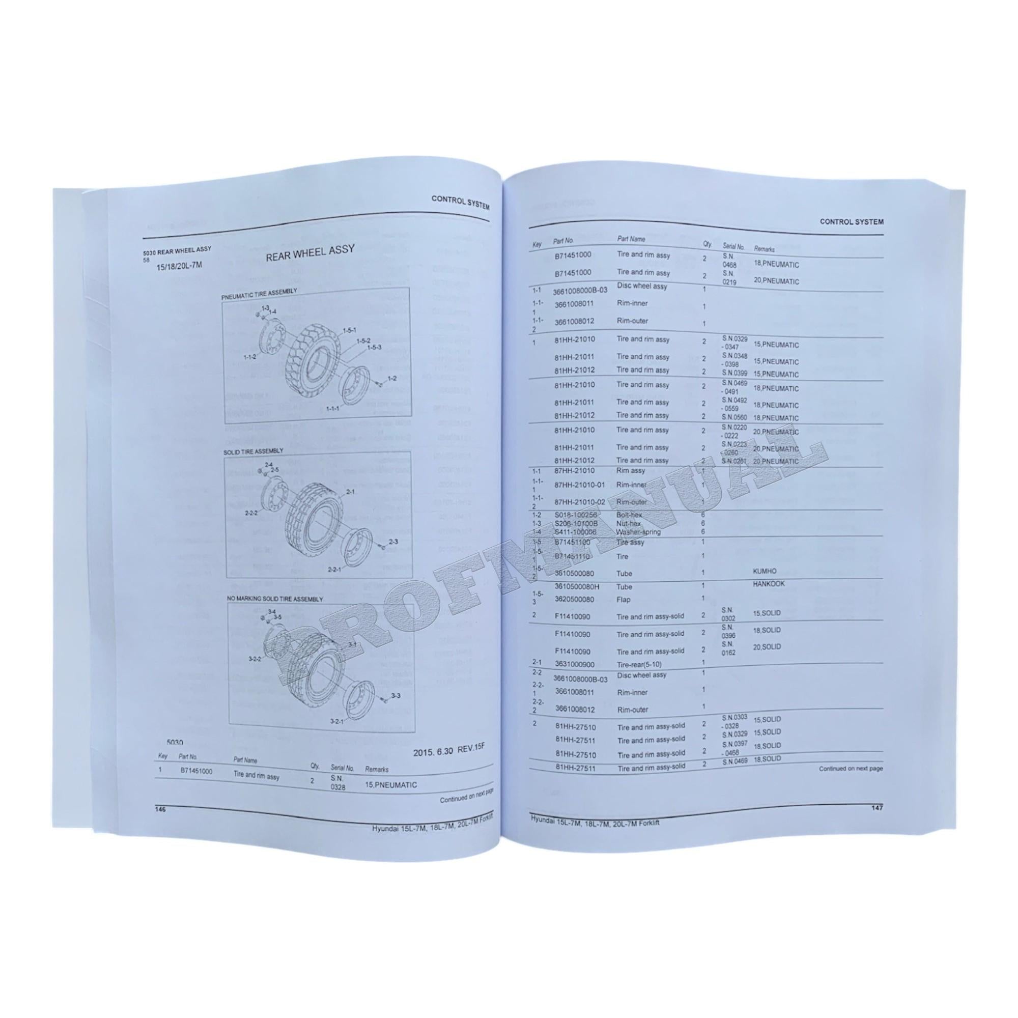 Manual del catálogo de piezas de gas para montacargas Hyundai 15L-7M