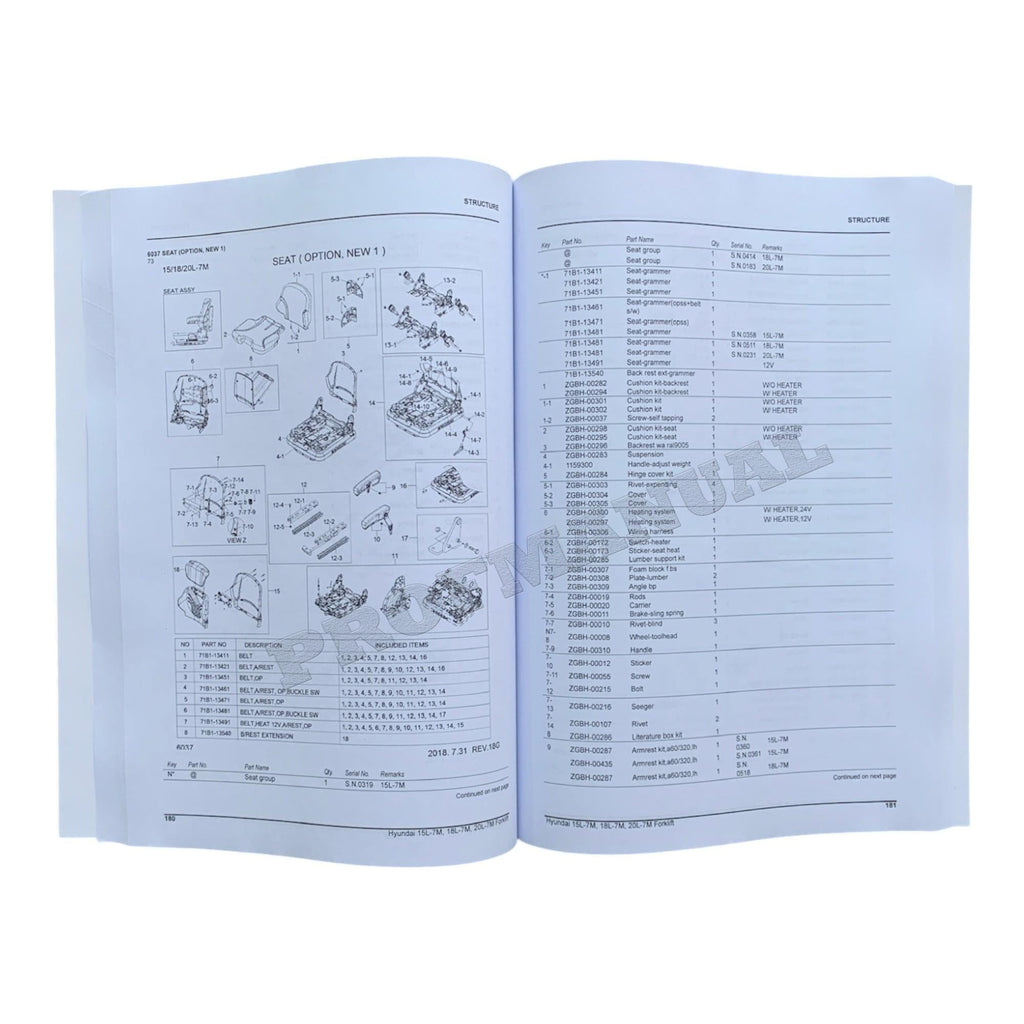 Hyundai 15L-7M 18L-7M 20L-7M Forklift Gas Parts Catalog Manual