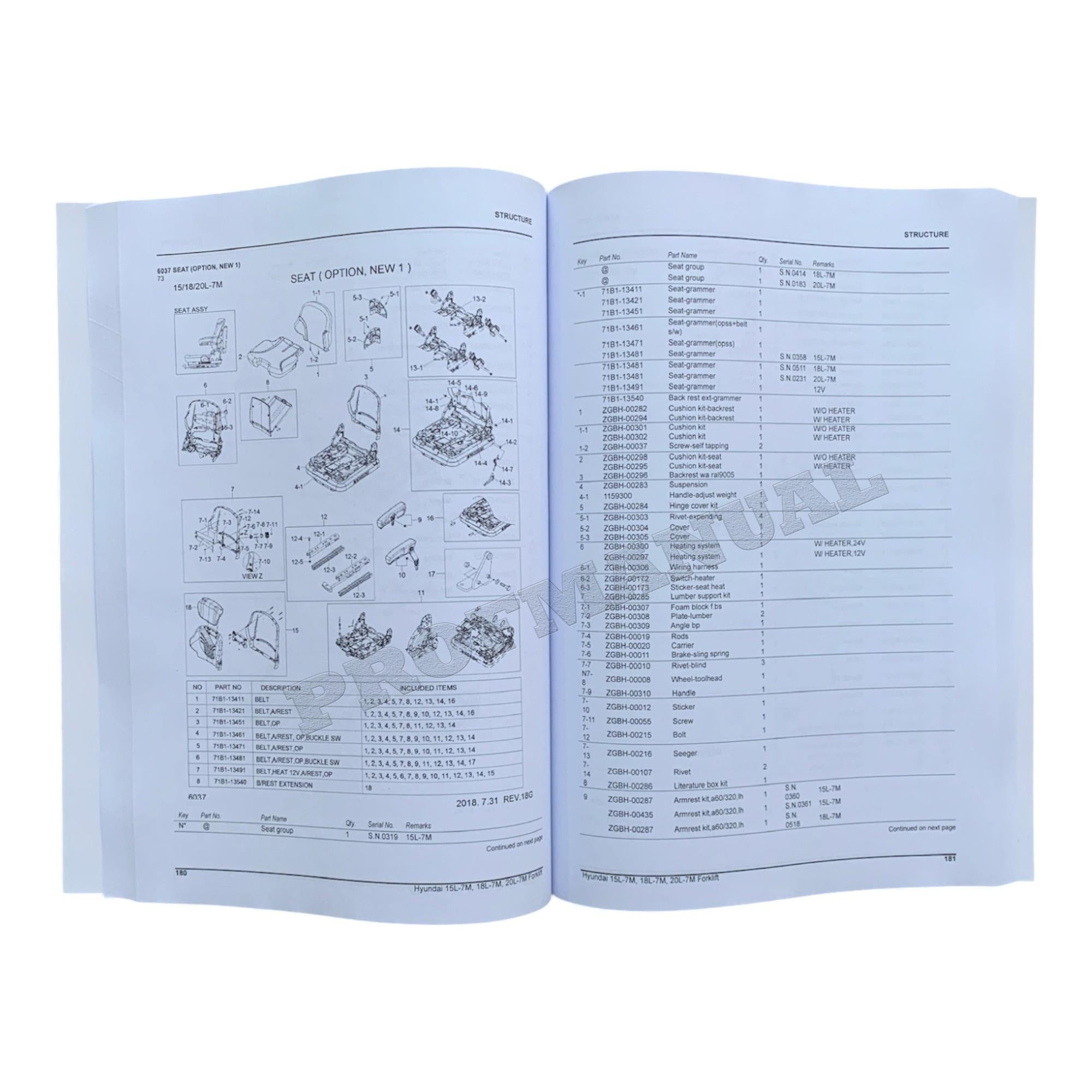 Manual del catálogo de piezas de gas para montacargas Hyundai 15L-7M