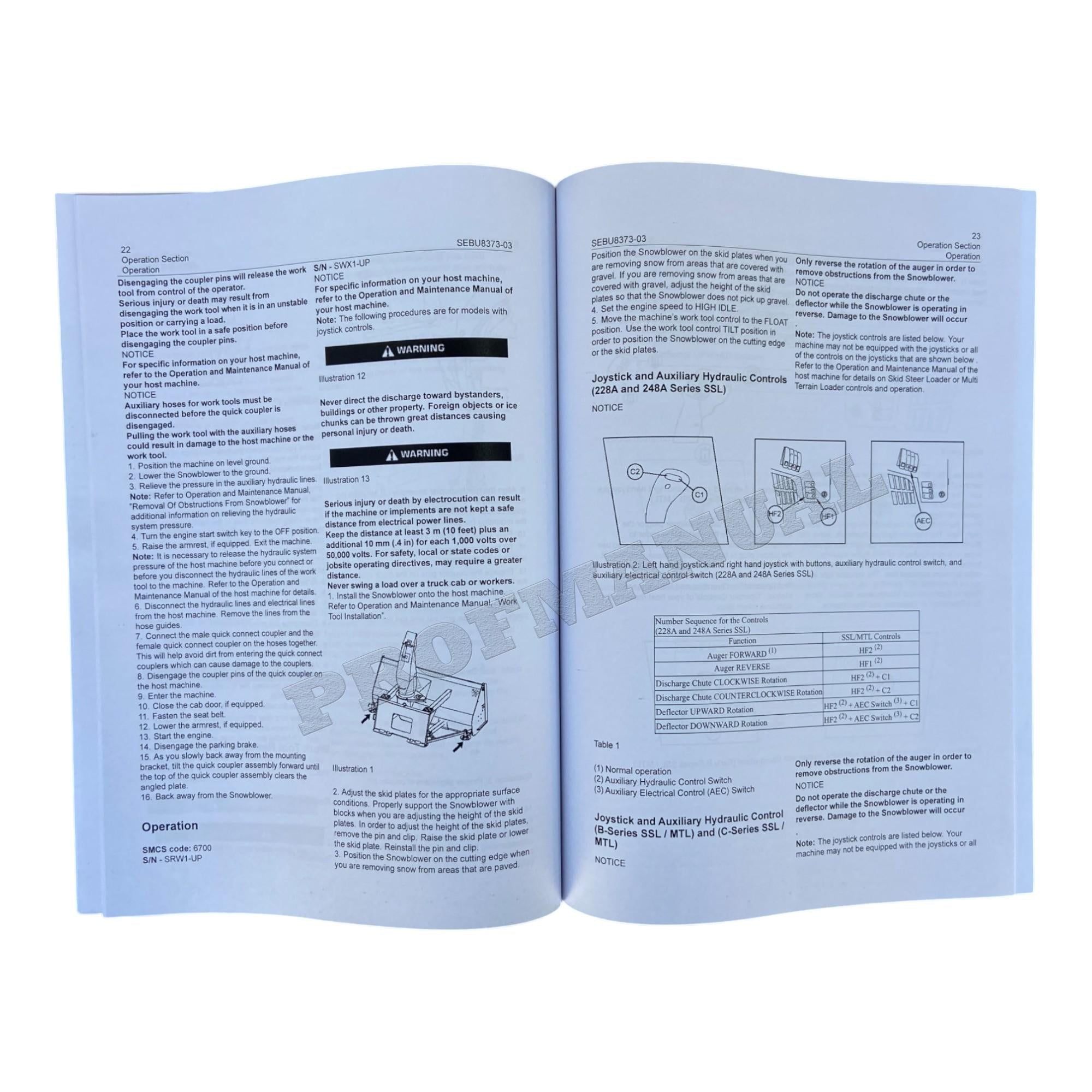 Caterpillar SR117 SR118 SR121 SR318 SR321 Snow Blower Operators Maintenance Manual