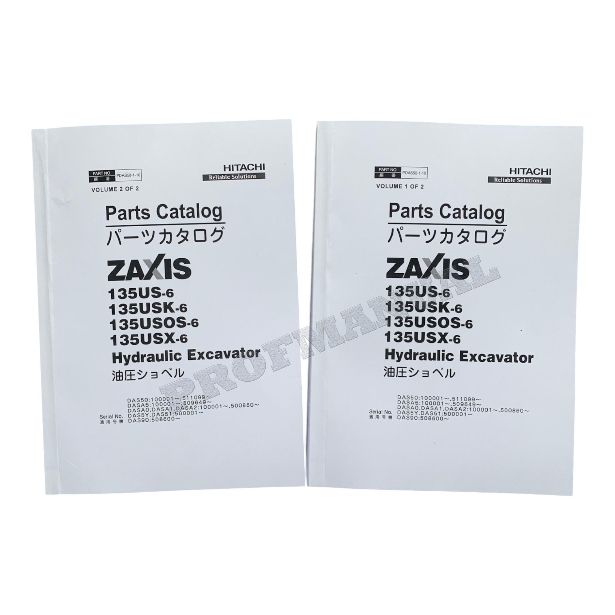 HITACHI ZAXIS ZX135US-6 ZX135USK-6 ZX135USX-6 Excavator Parts Catalog Manual