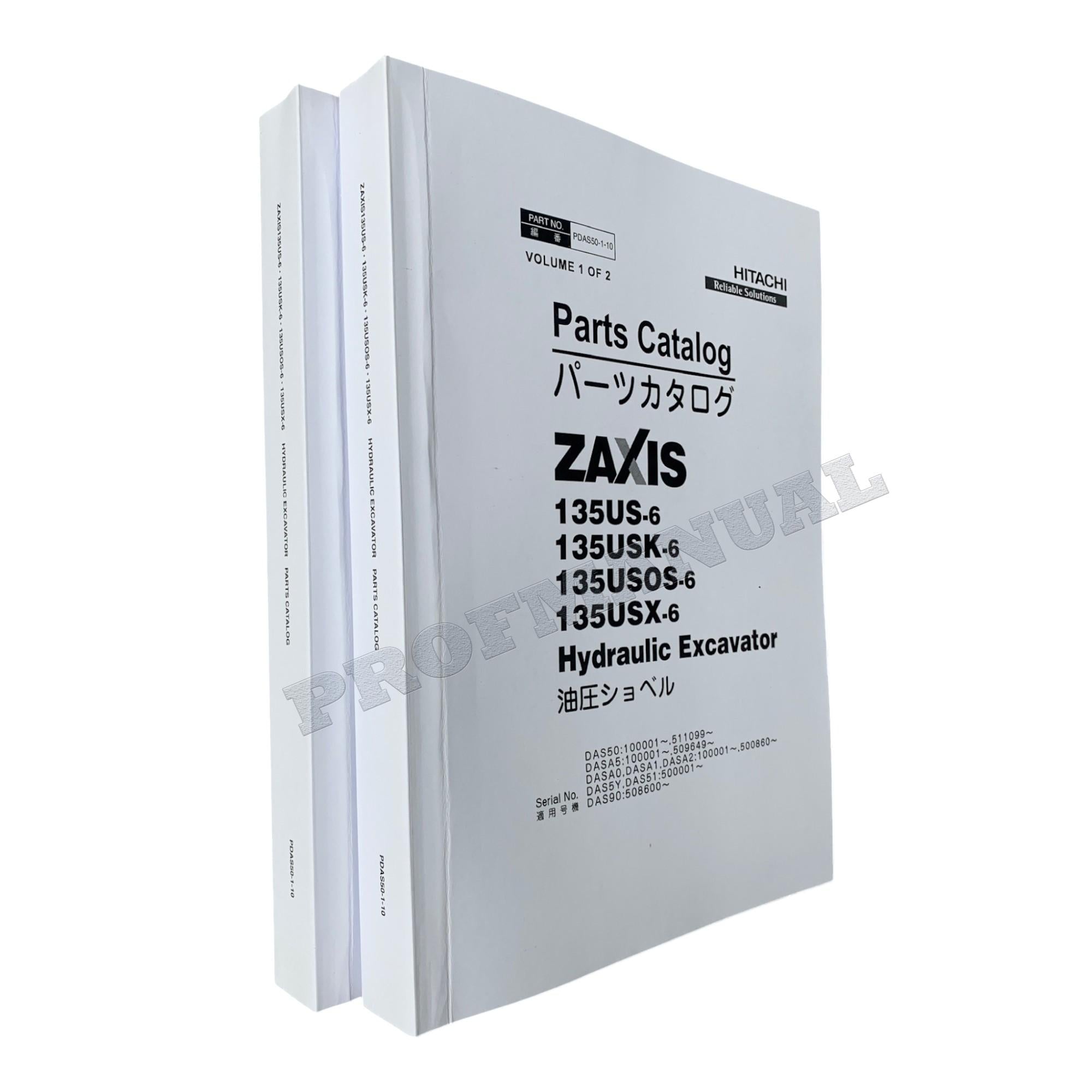HITACHI ZAXIS ZX135US-6 ZX135USK-6 ZX135USX-6 Excavator Parts Catalog Manual