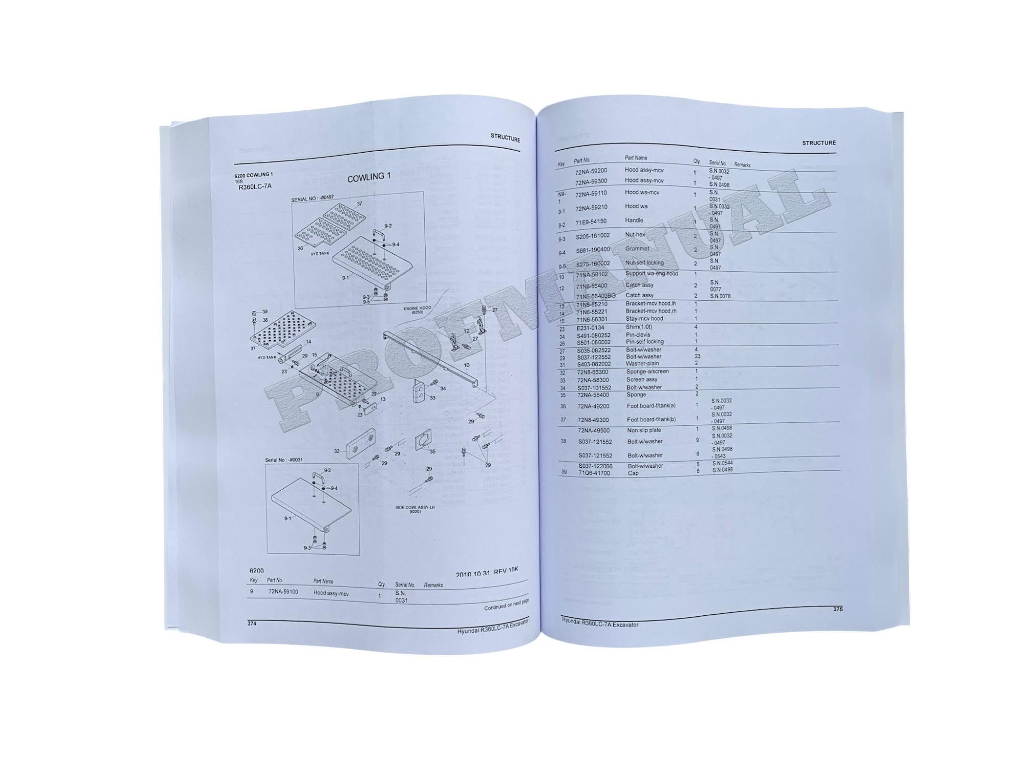 Hyundai R360LC-7A Crawler Excavator Parts Catalog Manual