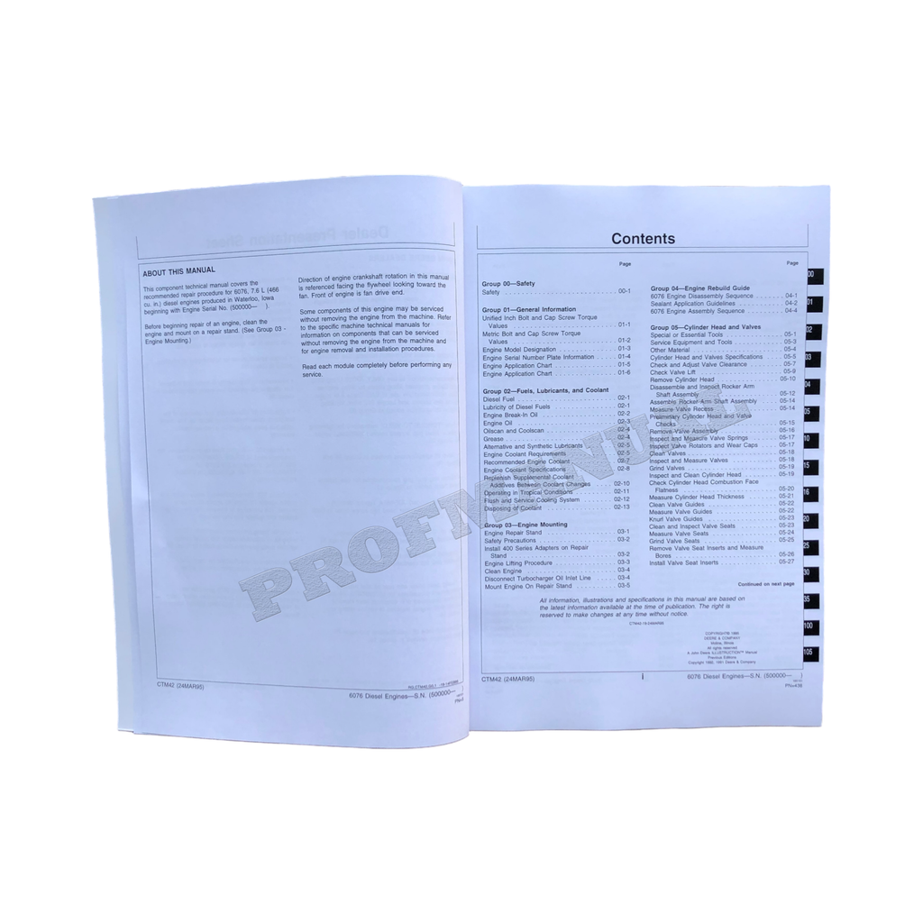 John Deere 7.6L 6076 Engine REPAIR SERVICE TECHNICAL MANUAL CTM42
