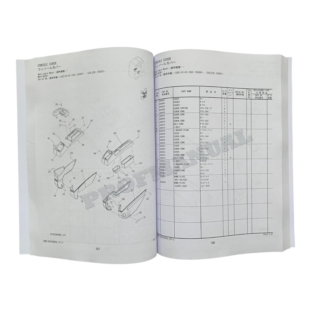 Manual del catálogo de piezas de la excavadora HITACHI ZAXIS ZX350K-3 ZX350LCK-3 P1V7-1-6