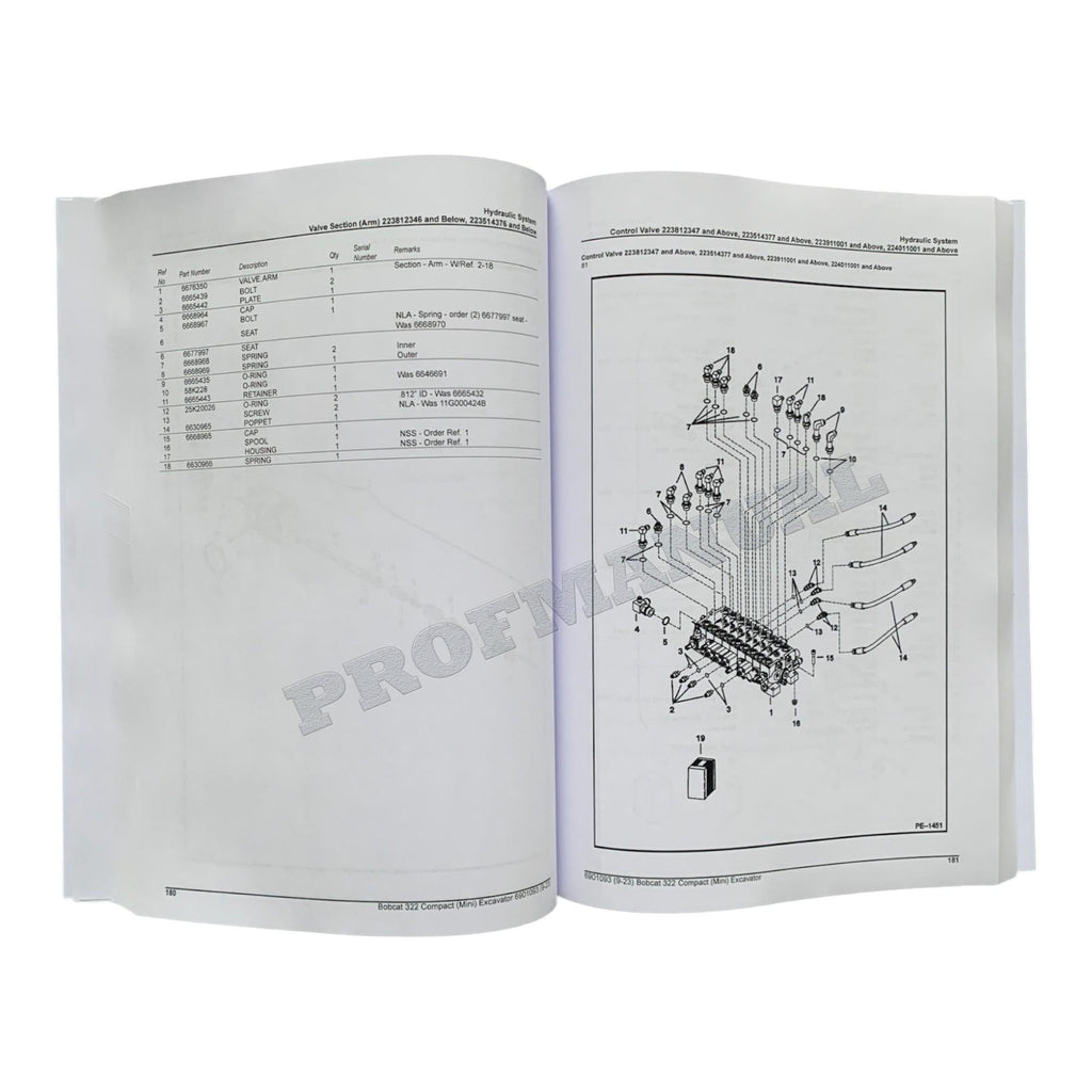 Bobcat 322 Excavator Parts Catalog Manual 223511001- 223811001- 223911001-
