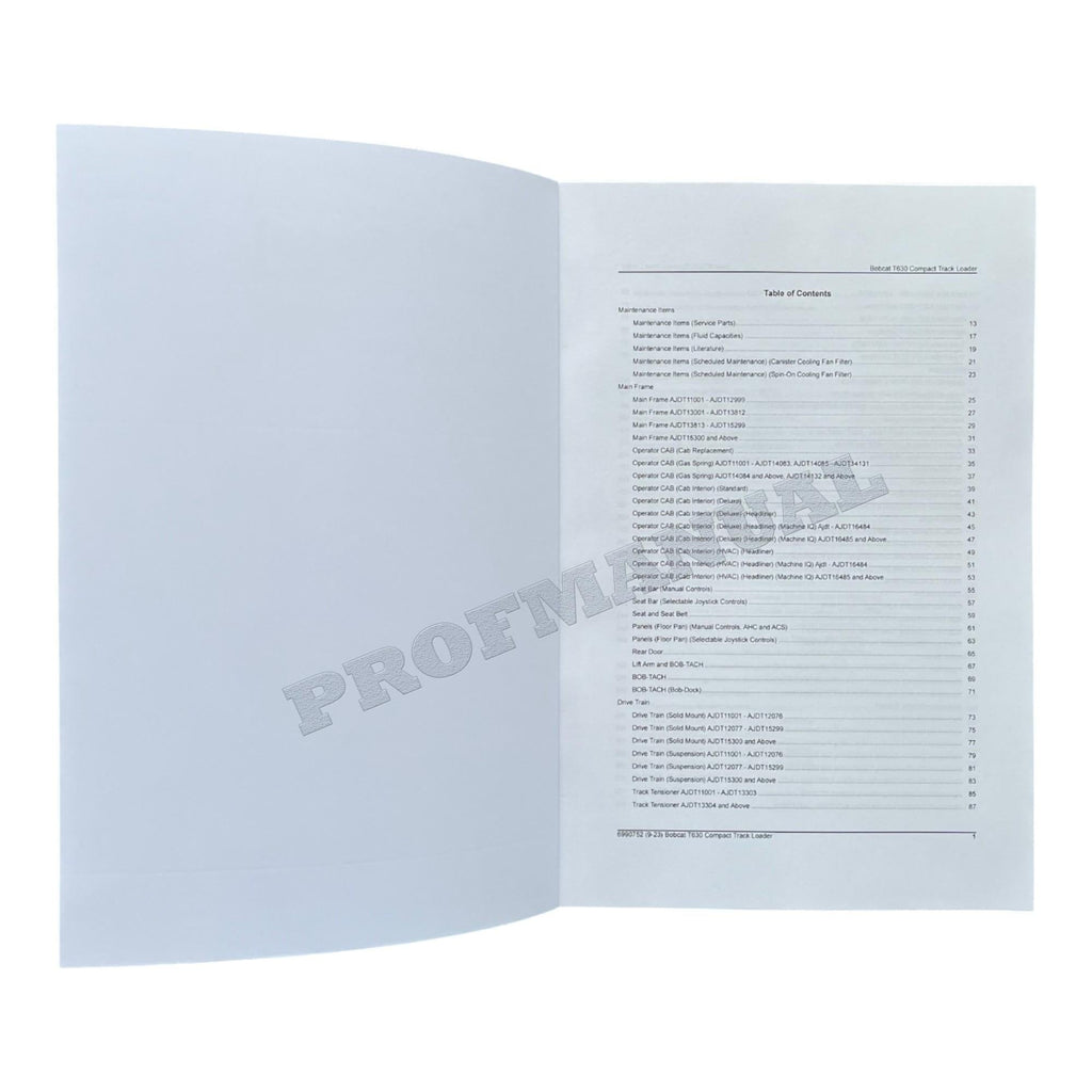 Bobcat T630 Compact Track Loader Parts Catalog Manual AJDT11001-