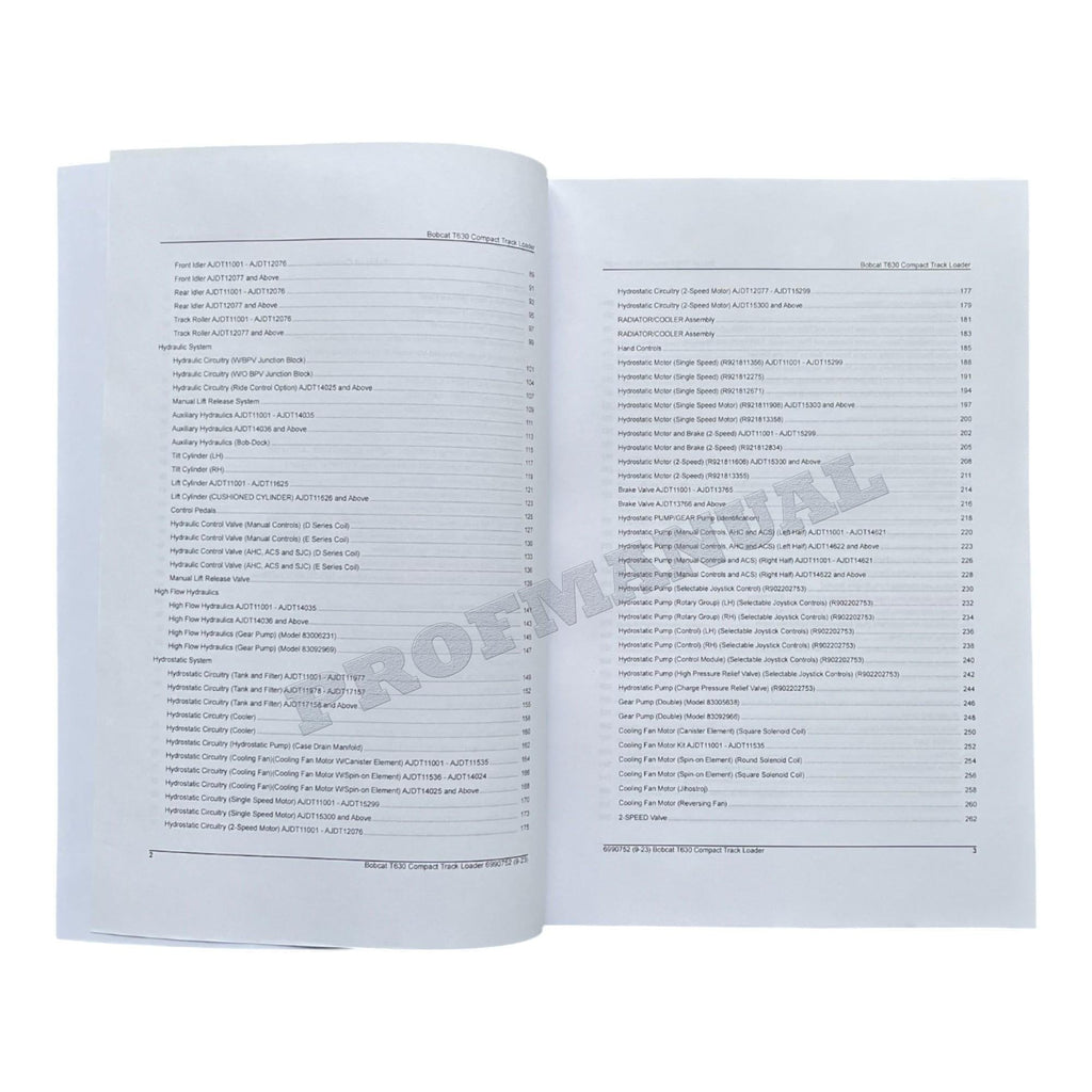 Bobcat T630 Compact Track Loader Parts Catalog Manual AJDT11001-
