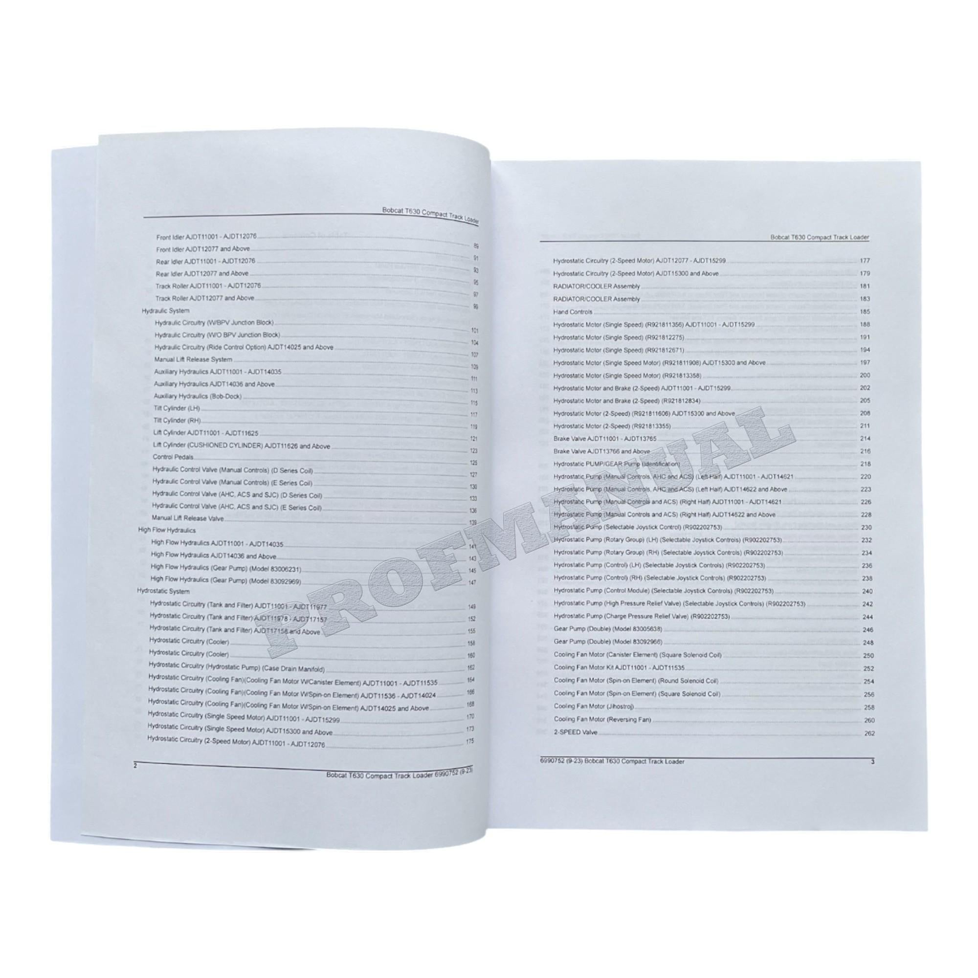 Bobcat T630 Compact Track Loader Parts Catalog Manual AJDT11001-