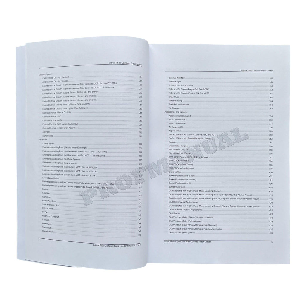 Bobcat T630 Compact Track Loader Parts Catalog Manual AJDT11001-