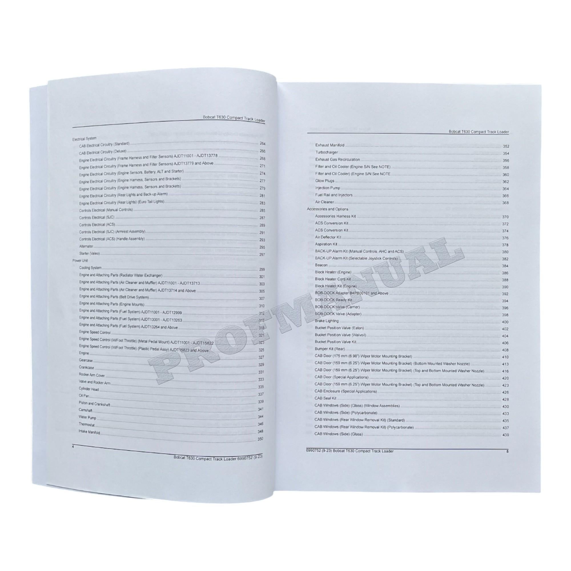 Bobcat T630 Compact Track Loader Parts Catalog Manual AJDT11001-