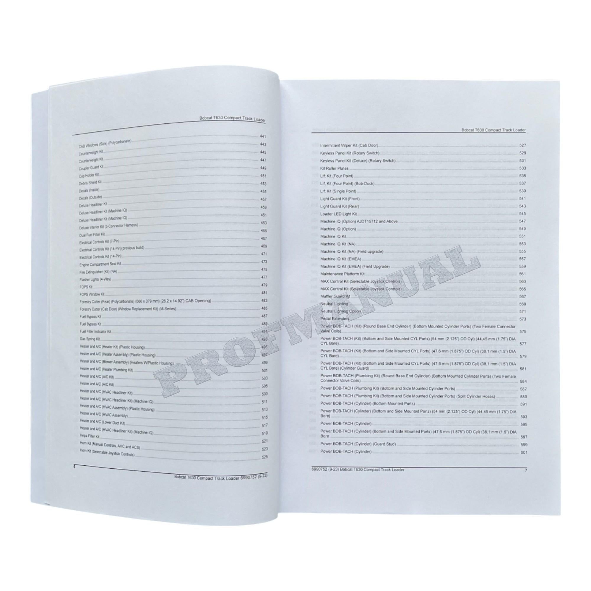 Bobcat T630 Compact Track Loader Parts Catalog Manual AJDT11001-