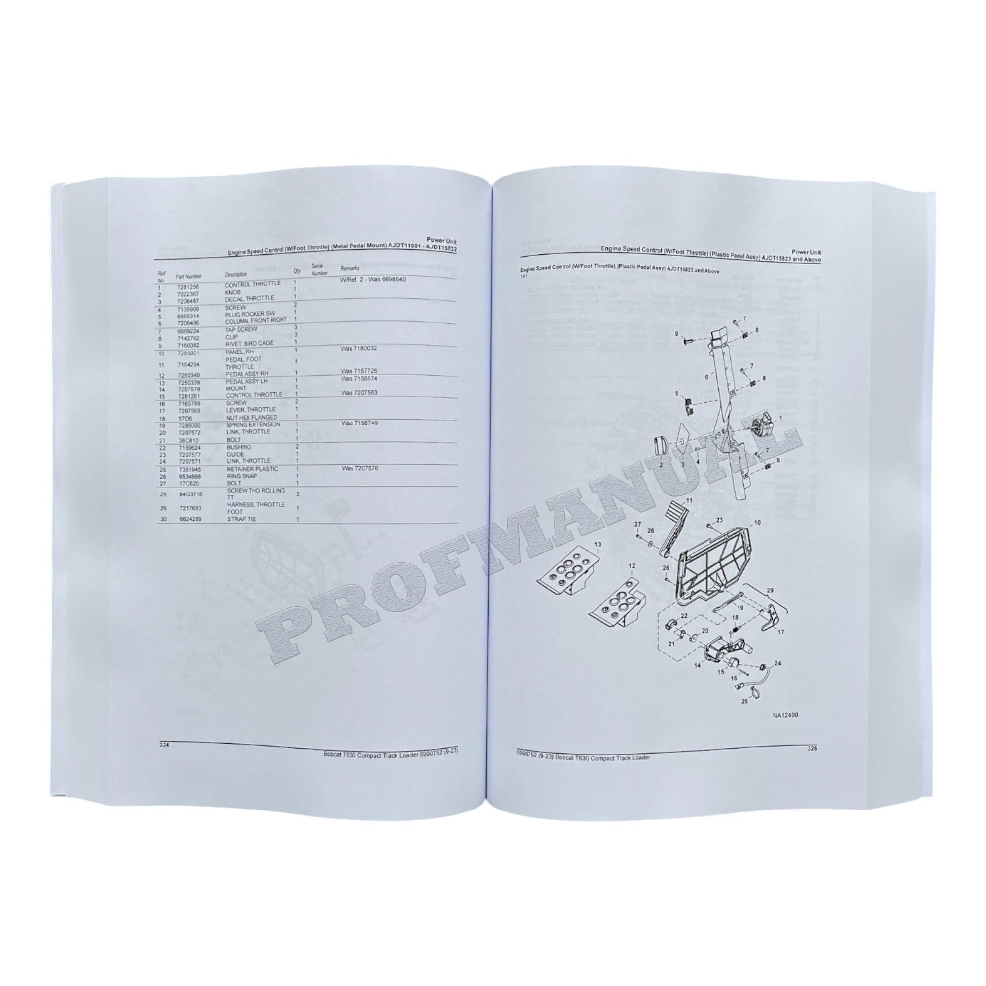 Bobcat T630 Compact Track Loader Parts Catalog Manual AJDT11001-