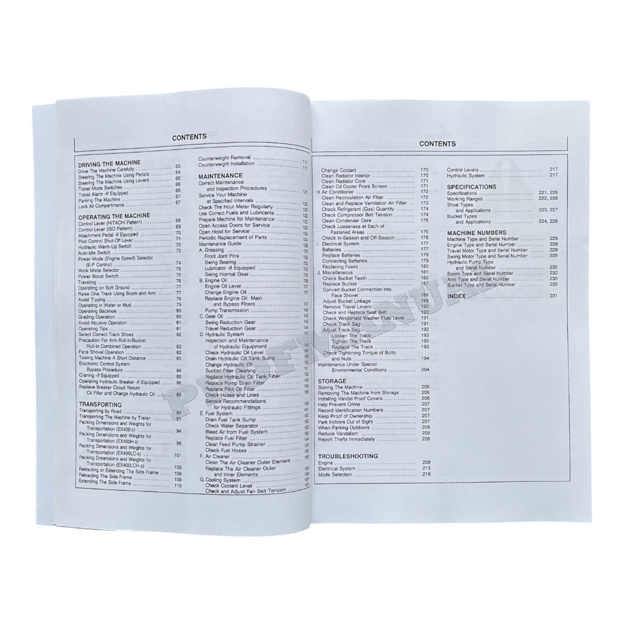 HITACHI EX400-3 EX400LC-3 EX400H-3 EX400LCH-3 EXCAVATOR OPERATORS MANUAL