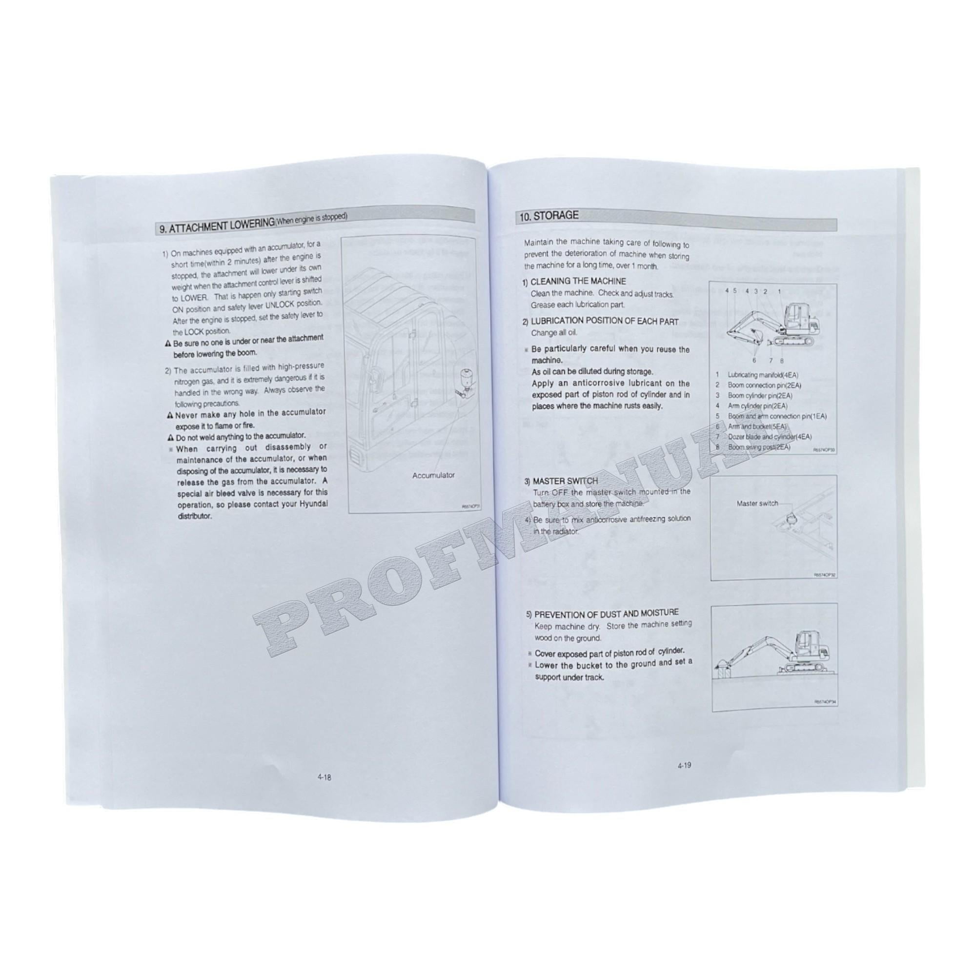 Manual de mantenimiento del operador de la excavadora sobre cadenas Hyundai R55-7