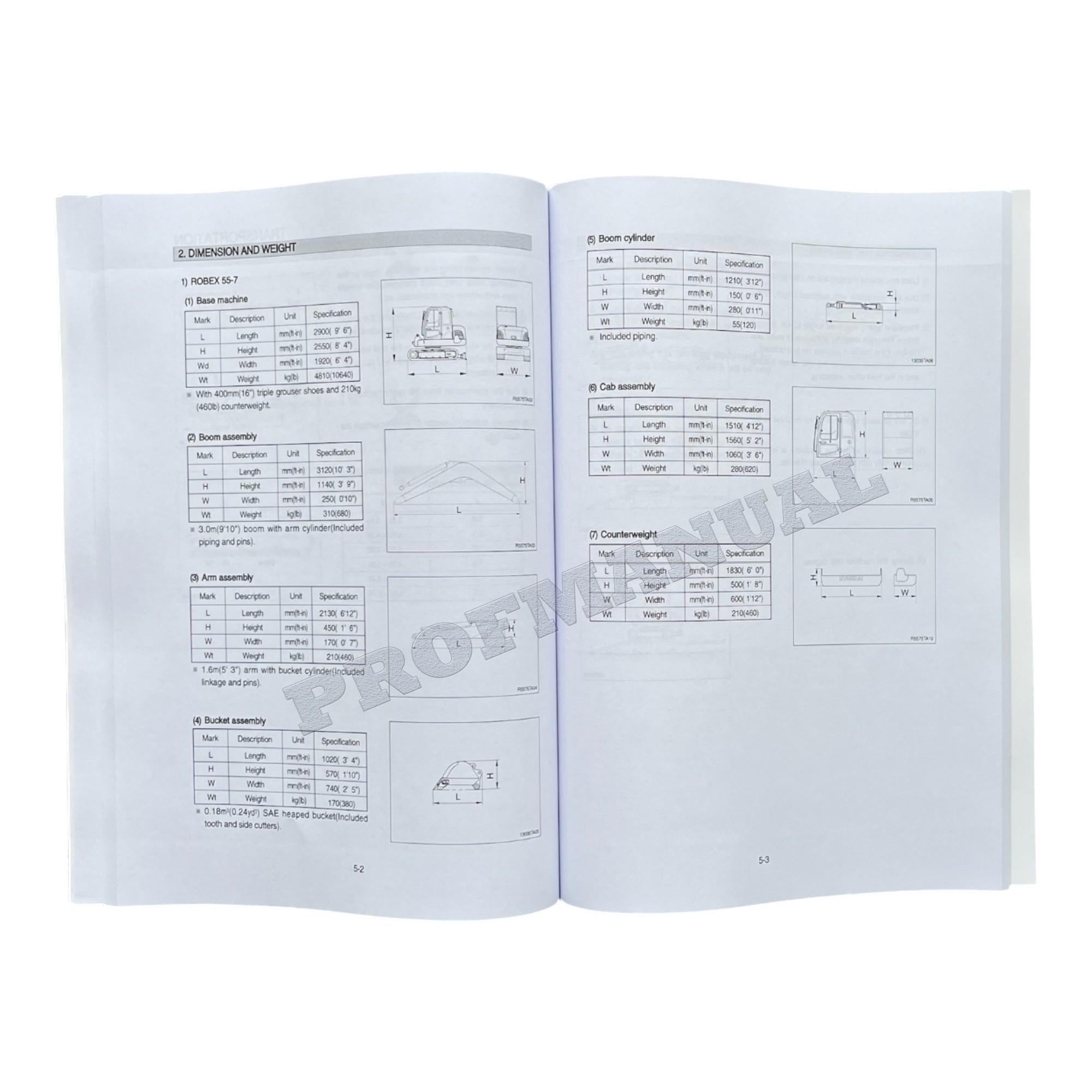 Manual de mantenimiento del operador de la excavadora sobre cadenas Hyundai R55-7