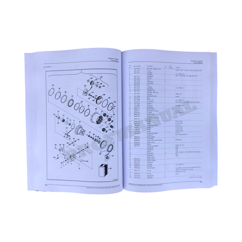 Bobcat 331 334 Excavator Parts Catalog Manual