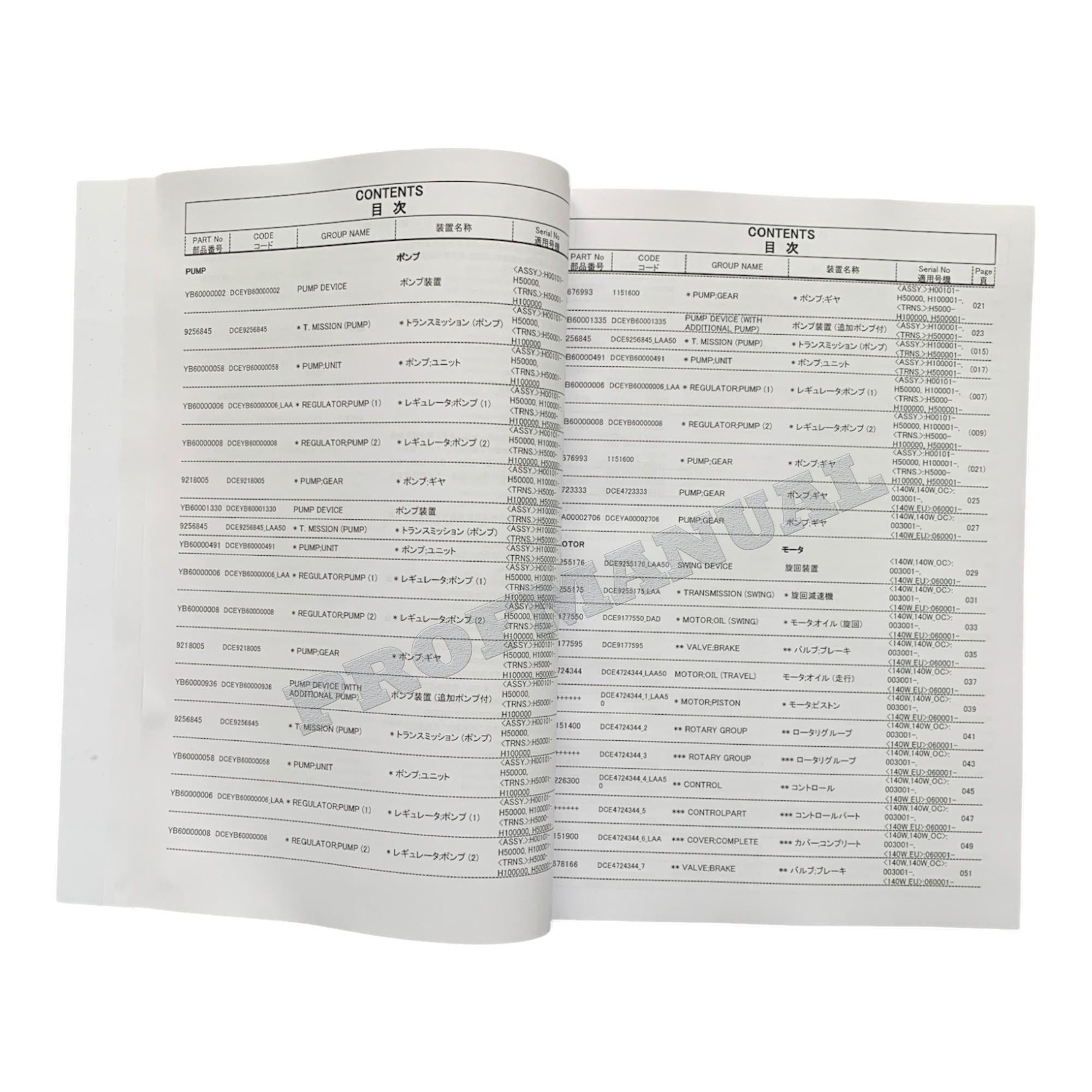 HITACHI ZAXIS ZX140W-5B Equipment Component Excavator Parts Catalog Manual