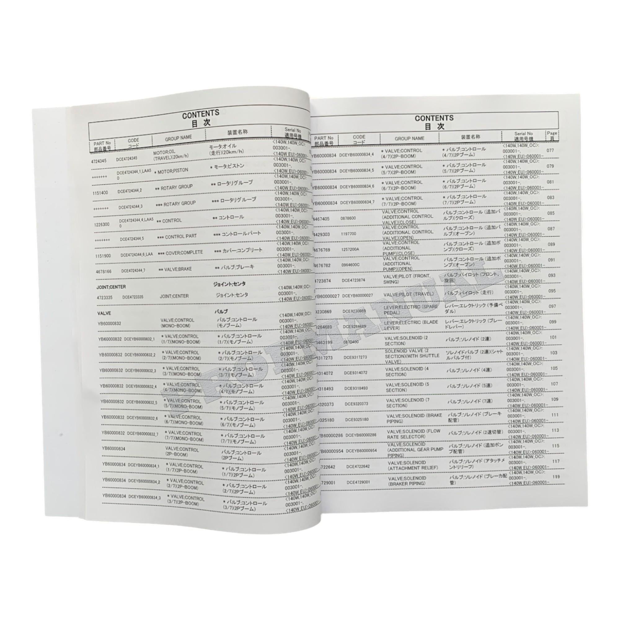 HITACHI ZAXIS ZX140W-5B Equipment Component Excavator Parts Catalog Manual