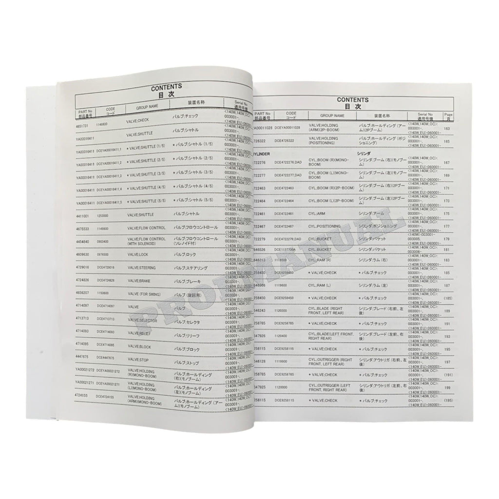 HITACHI ZAXIS ZX140W-5B Equipment Component Excavator Parts Catalog Manual