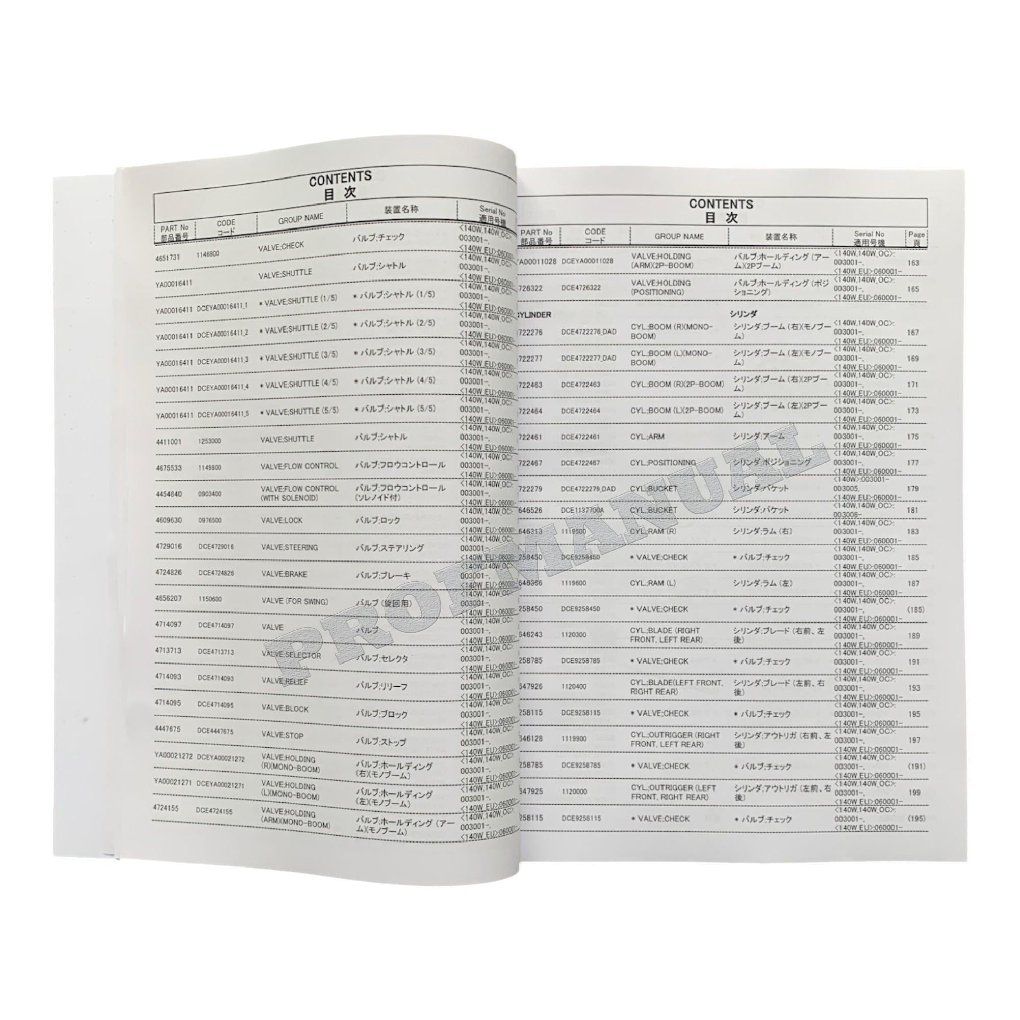 HITACHI ZAXIS ZX140W-5B Equipment Component Excavator Parts Catalog Manual