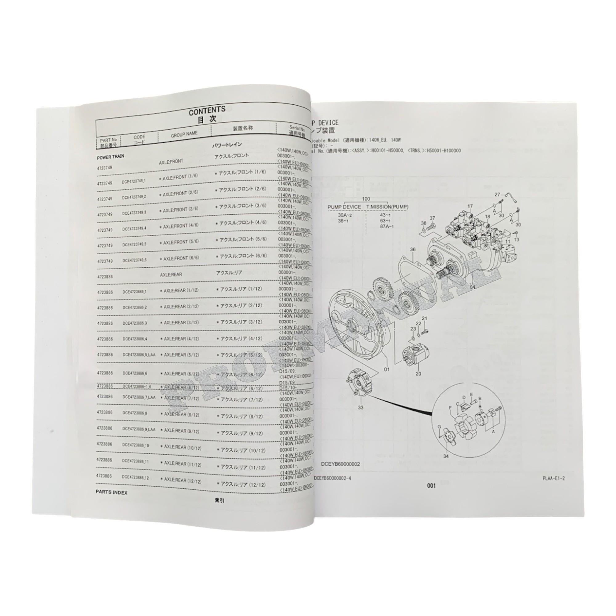 HITACHI ZAXIS ZX140W-5B Equipment Component Excavator Parts Catalog Manual