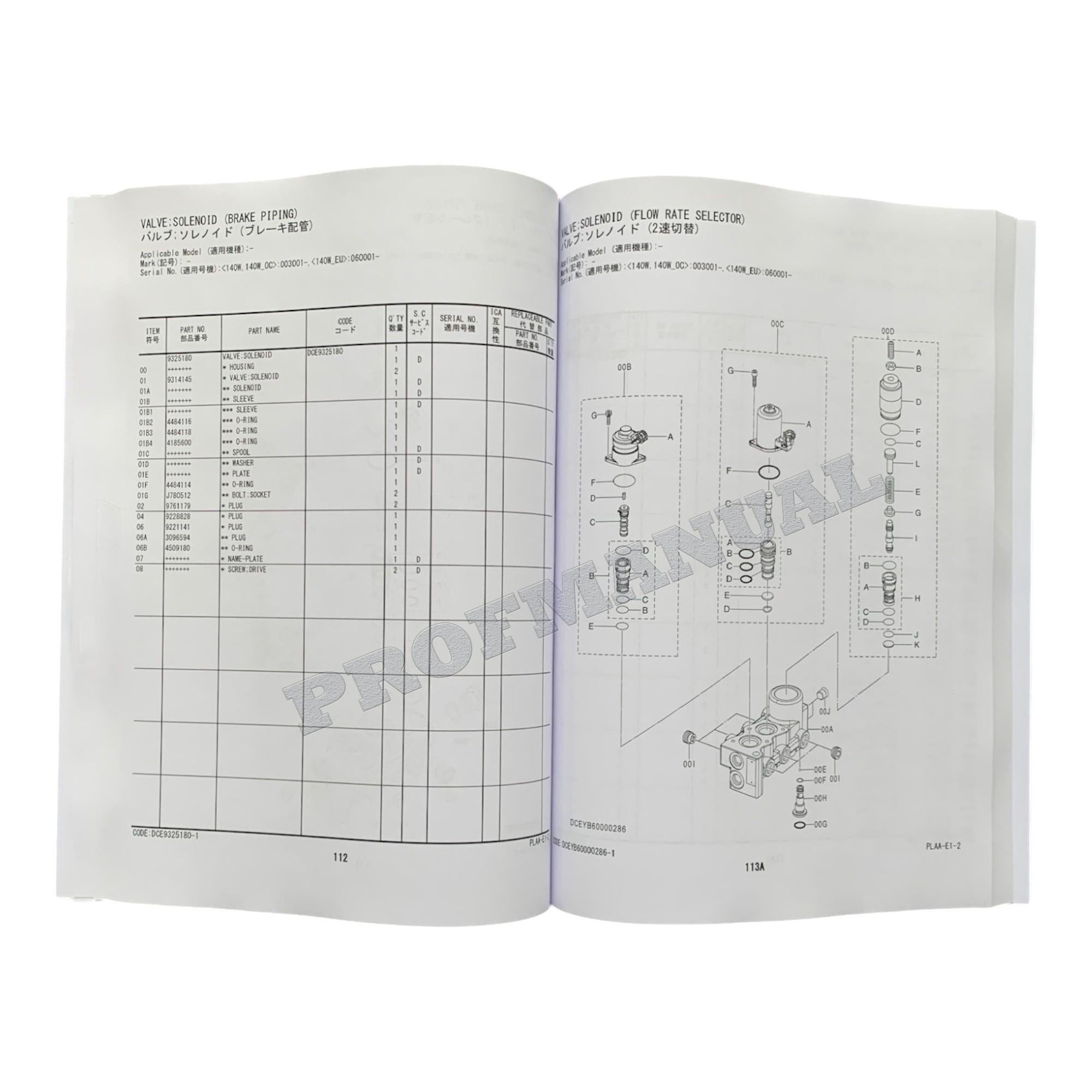 HITACHI ZAXIS ZX140W-5B Equipment Component Excavator Parts Catalog Manual