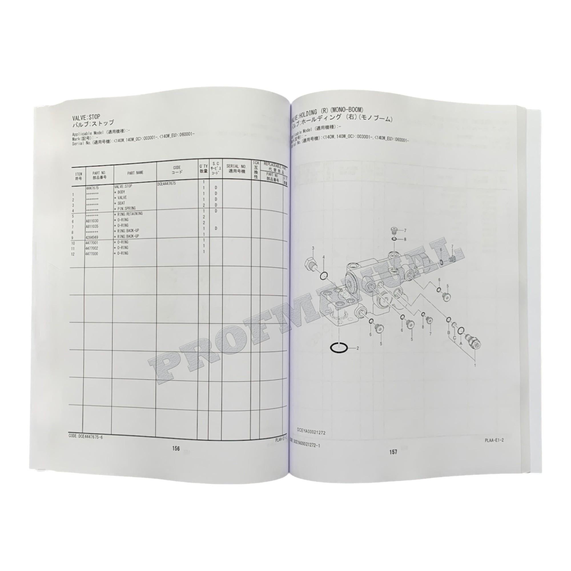 HITACHI ZAXIS ZX140W-5B Equipment Component Excavator Parts Catalog Manual