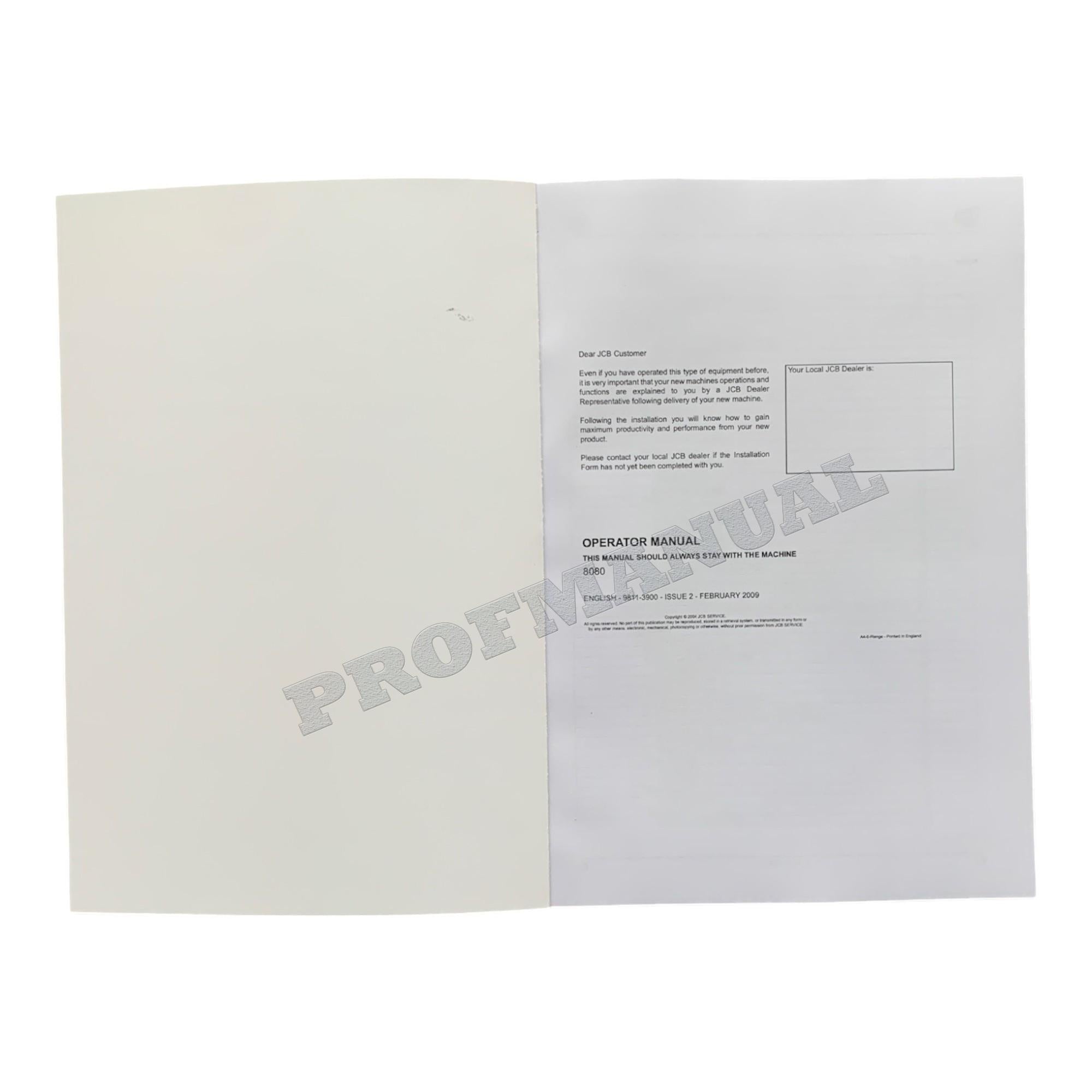 JCB 8080 Midi Excavator Operators Manual