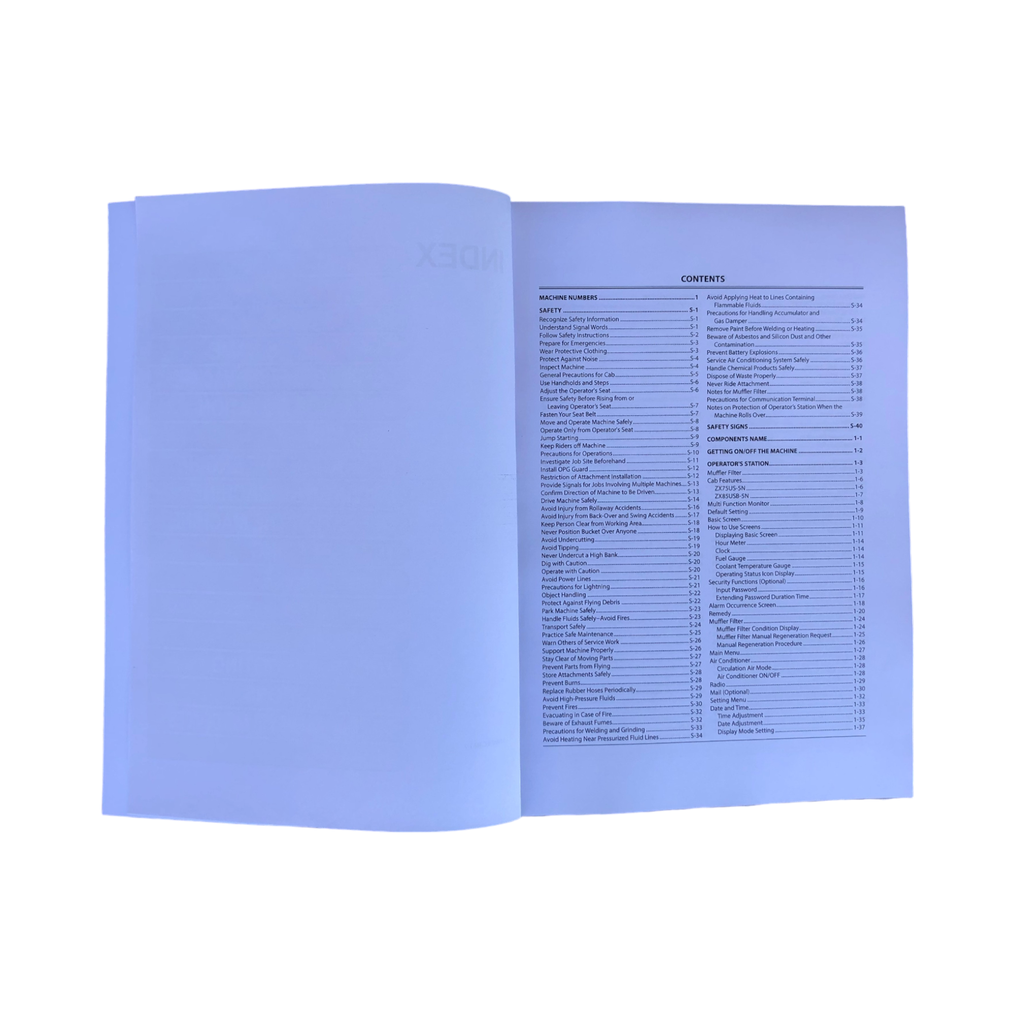 HITACHI ZAXIS ZX 75US-5N 85USB-5N EXCAVATOR OPERATORS MANUAL
