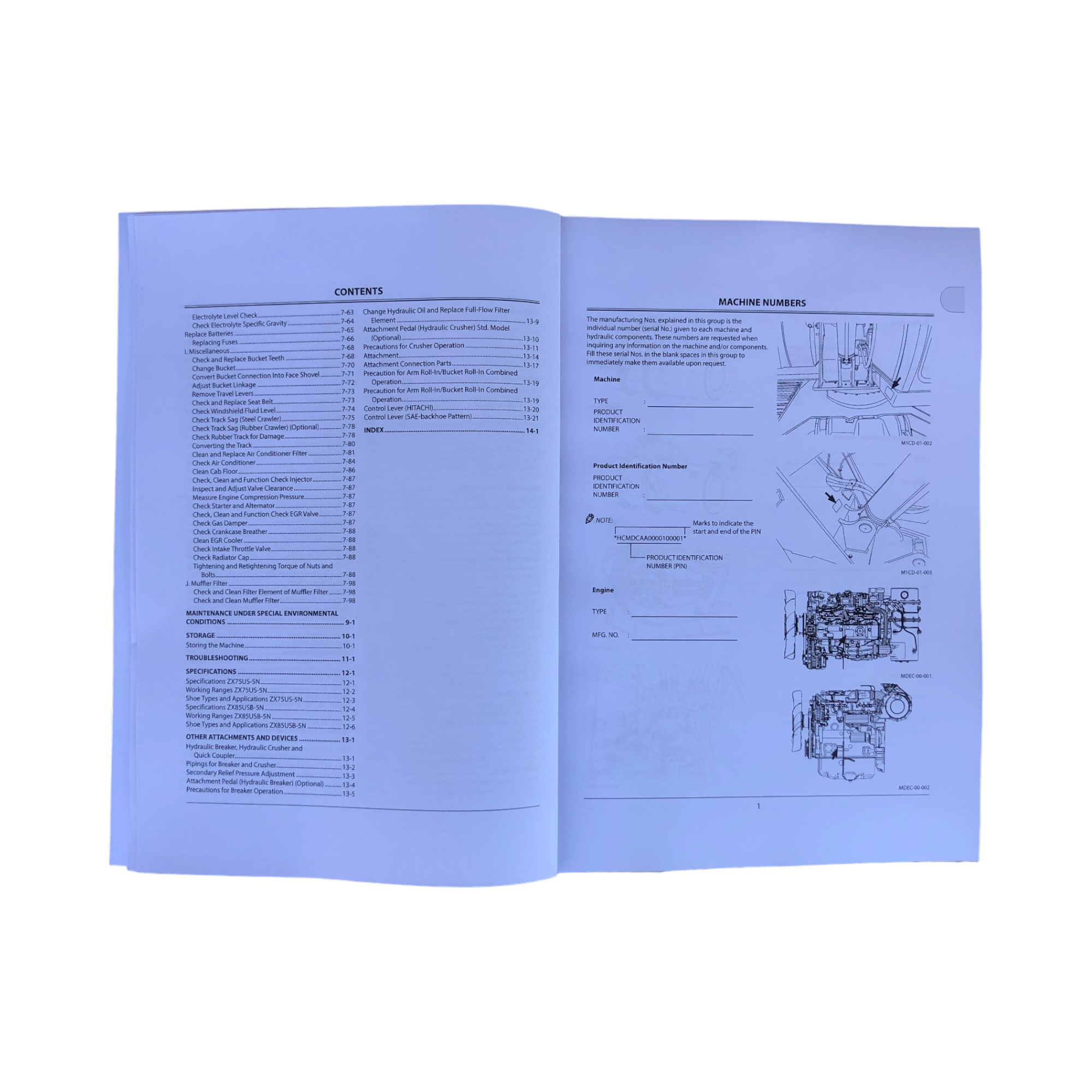 HITACHI ZAXIS ZX 75US-5N 85USB-5N EXCAVATOR OPERATORS MANUAL