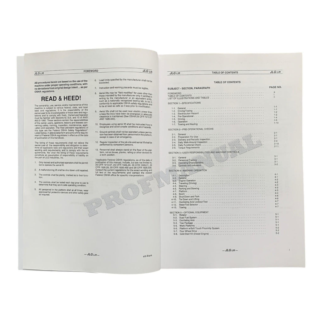 JLG 60HA Boom Lift Maintenance Operation Operators Manual