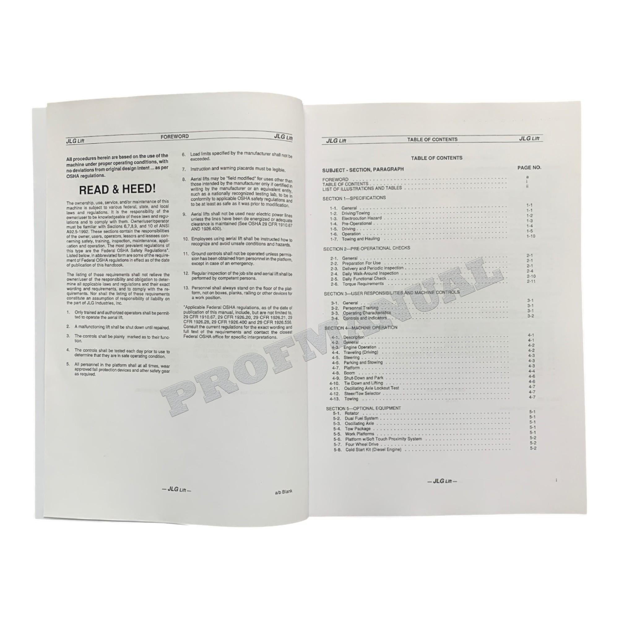 JLG 60HA Boom Lift Maintenance Operation Operators Manual